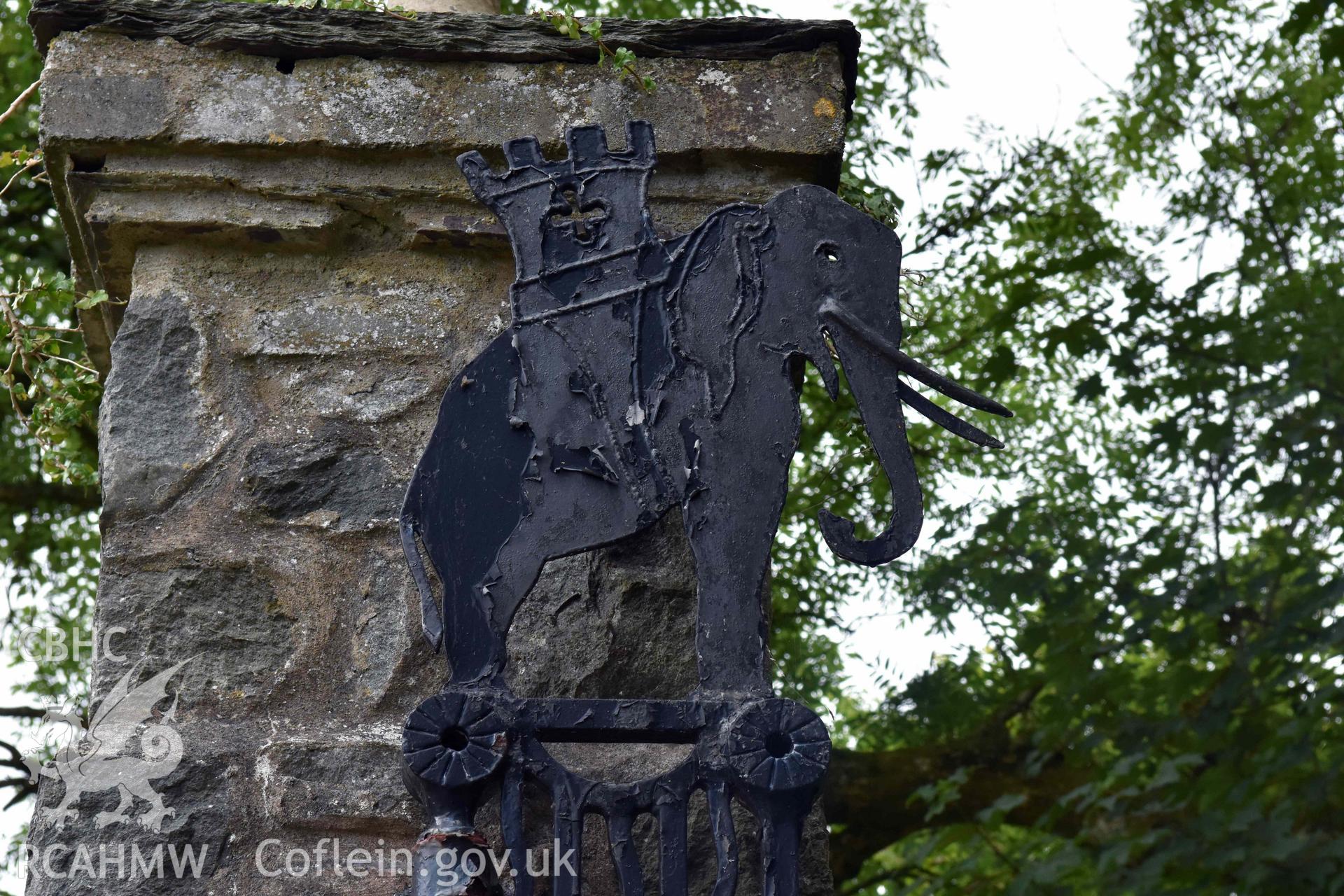 Gateway to the Lloyd George Memorial, detail of elephant to gate Taken by Susan Fielding.