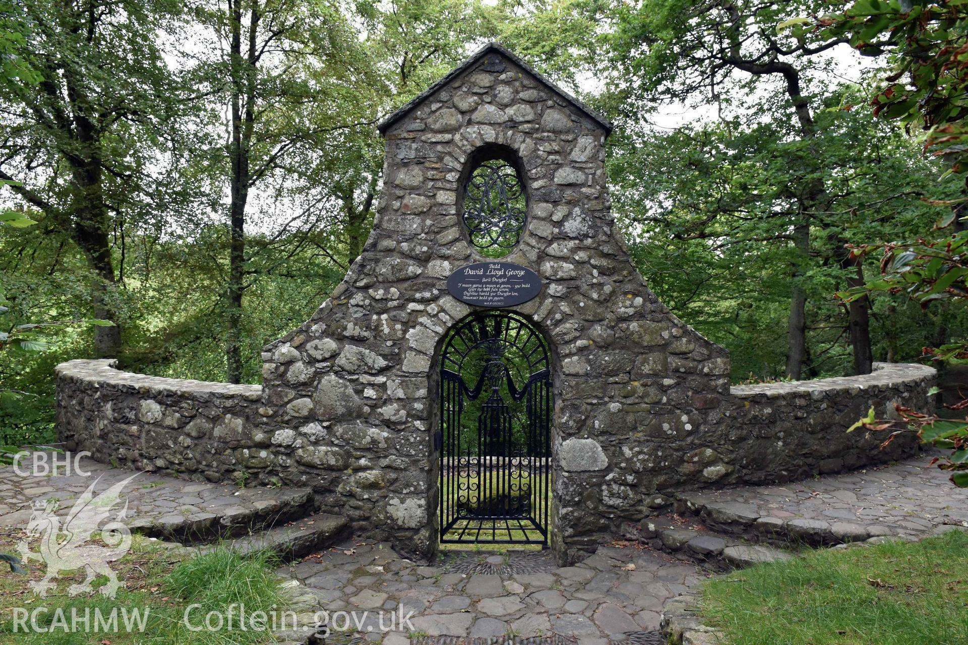 Lloyd George's Grave, view down to enclosure wall and entrance gate Taken by Susan Fielding.