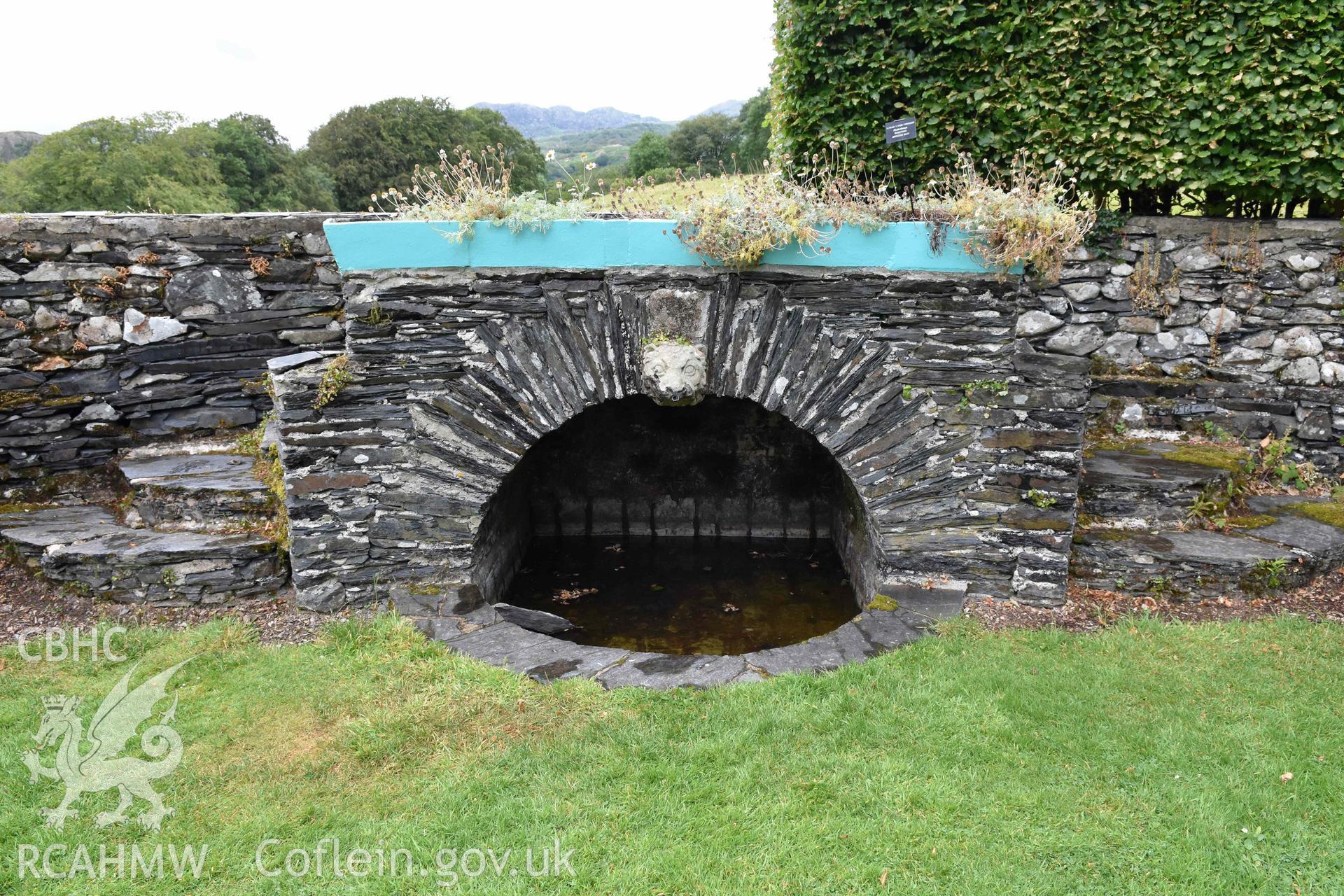 Plas Brondanw Garden; boundary wall pool Taken by Susan Fielding.