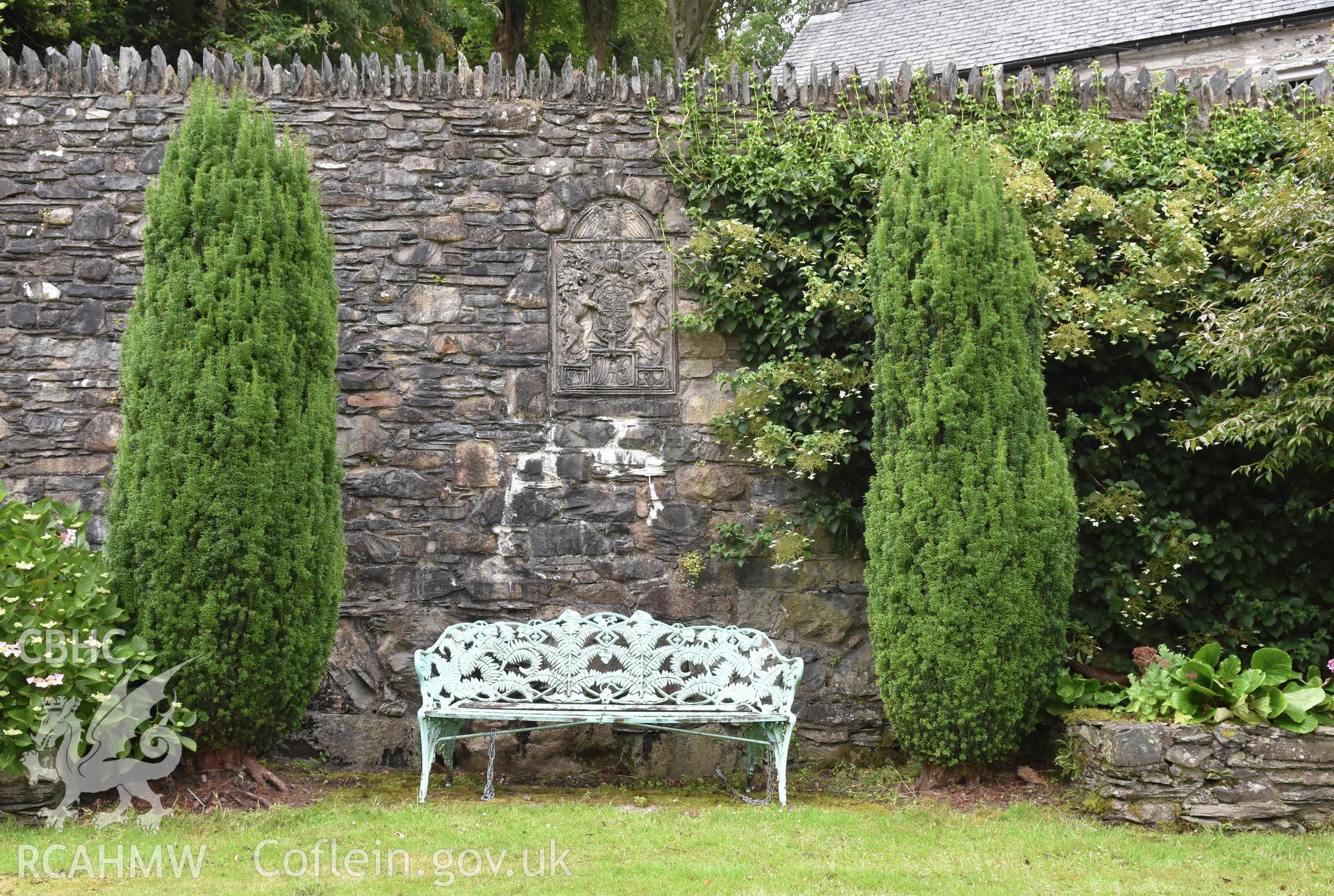 Plas Brondanw Garden; garden bench Taken by Susan Fielding.