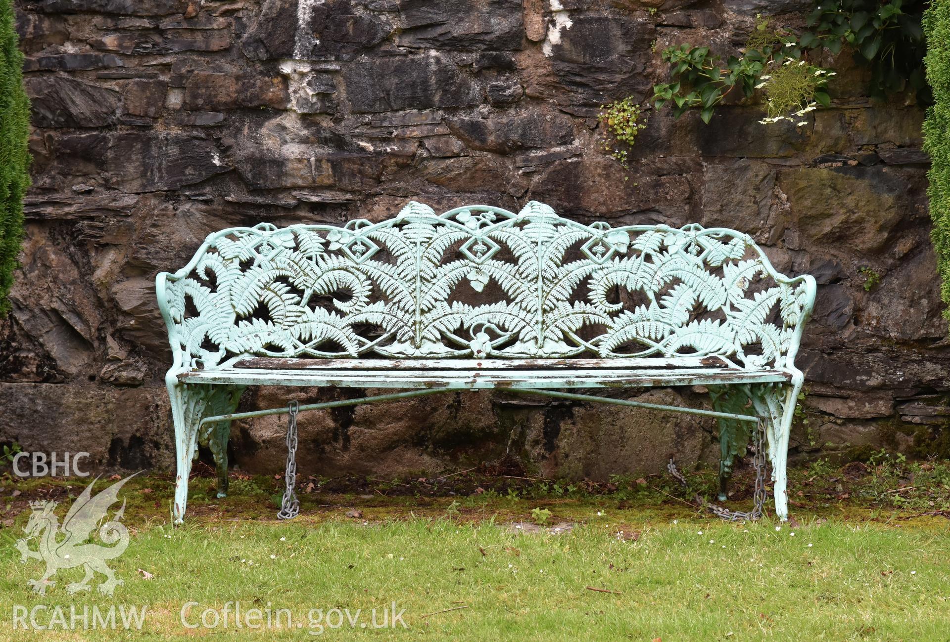 Plas Brondanw Garden; garden bench Taken by Susan Fielding.