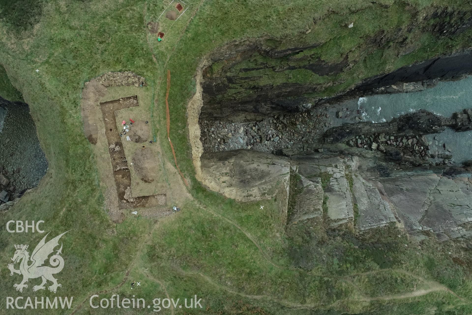 Aerial shot of excavations at Caerfai Taken by Louise Barker. Produced with EU funds through the Ireland Wales Co-operation Programme 2014-2023. All material made freely available through the Open Government Licence.