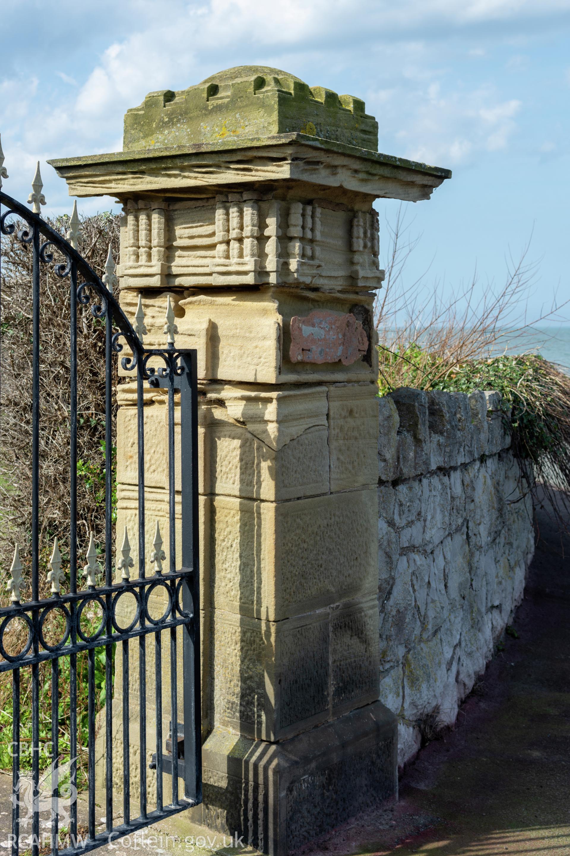 57 Marine Drive, detail of gate pier onto Marine Drive Taken by Susan Fielding.