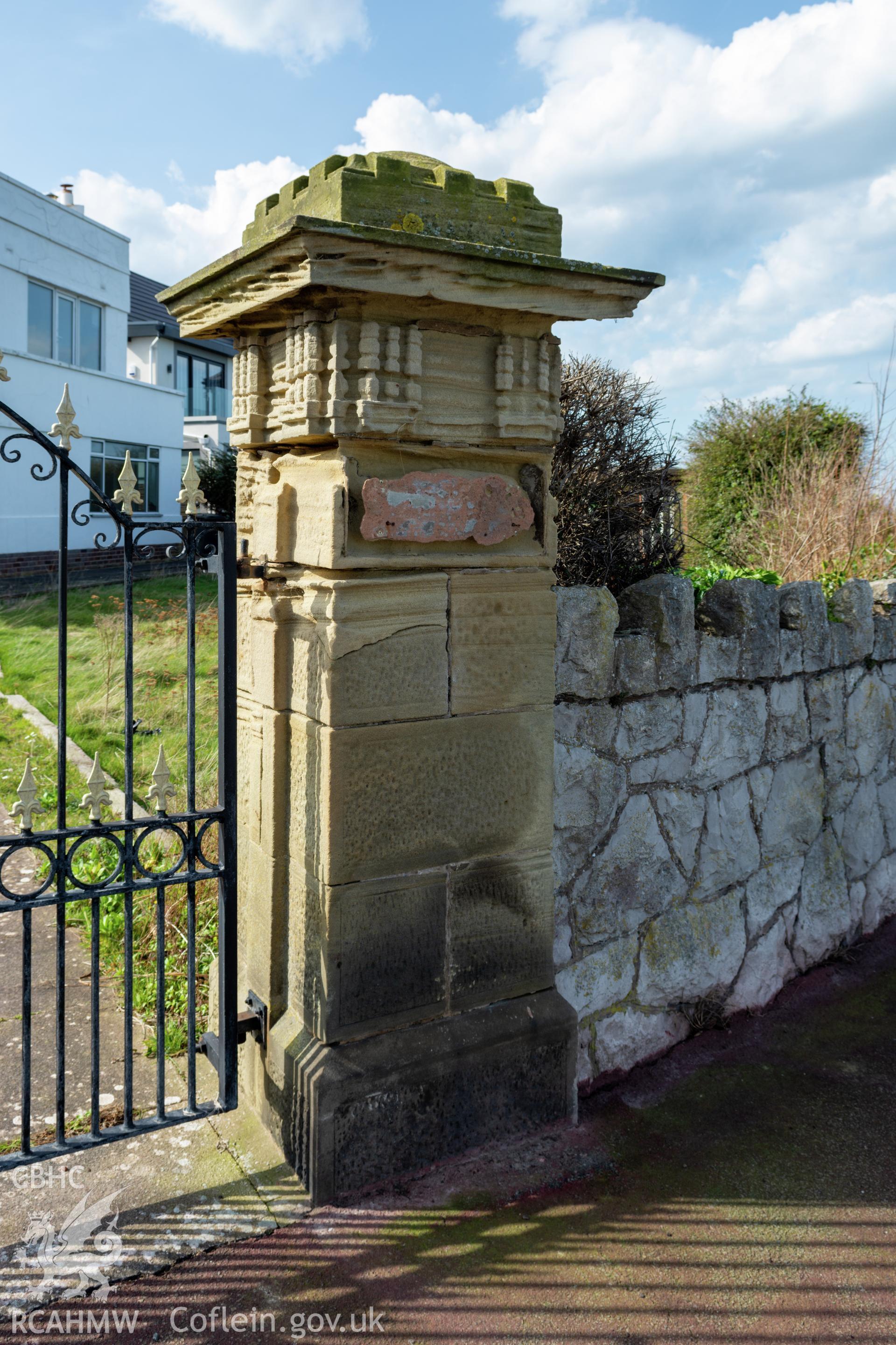 57 Marine Drive, detail of gate pier onto Marine Drive Taken by Susan Fielding.