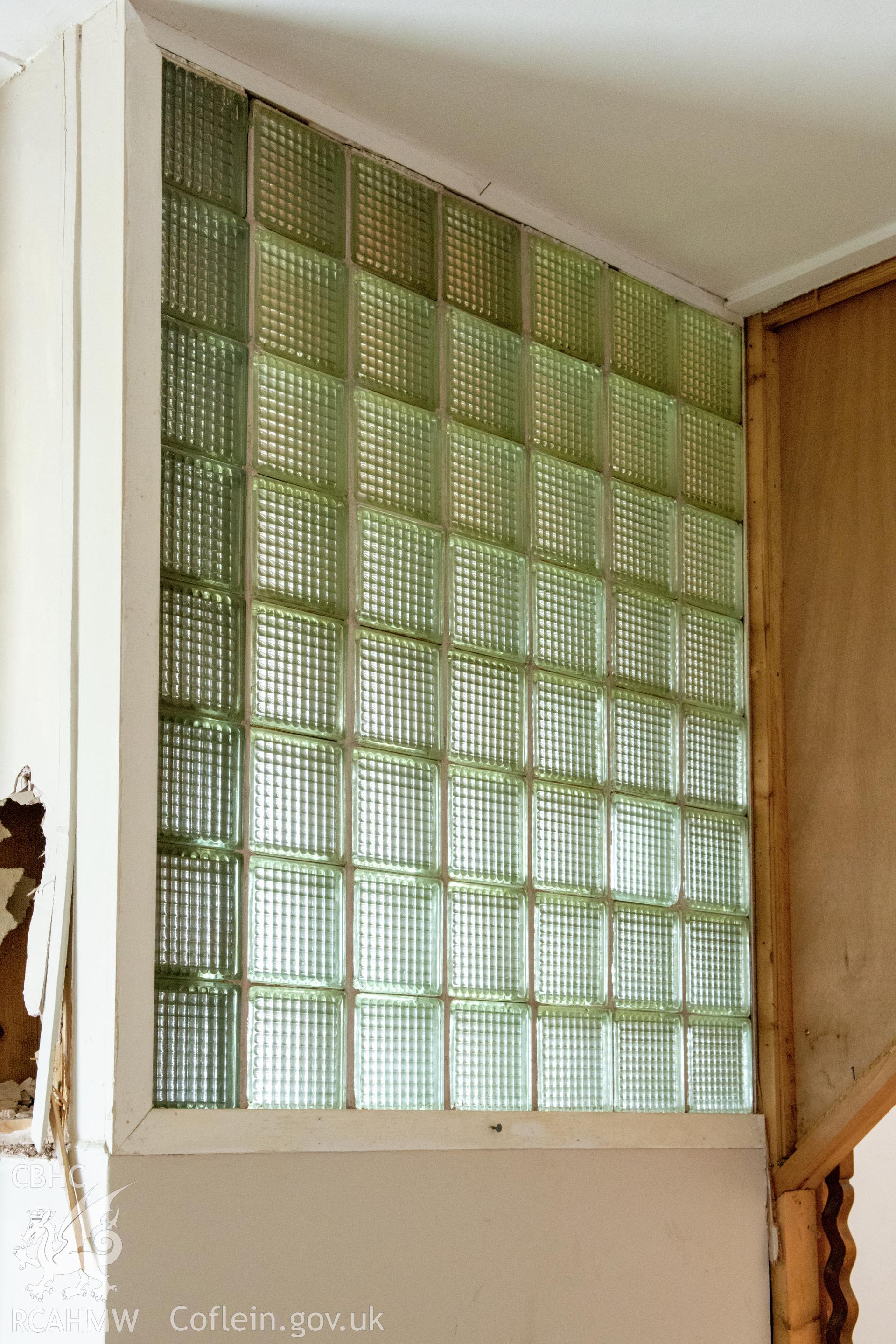 57 Marine Drive, ground floor hallway, detail of glass brick halfway to entrance Taken by Susan Fielding.