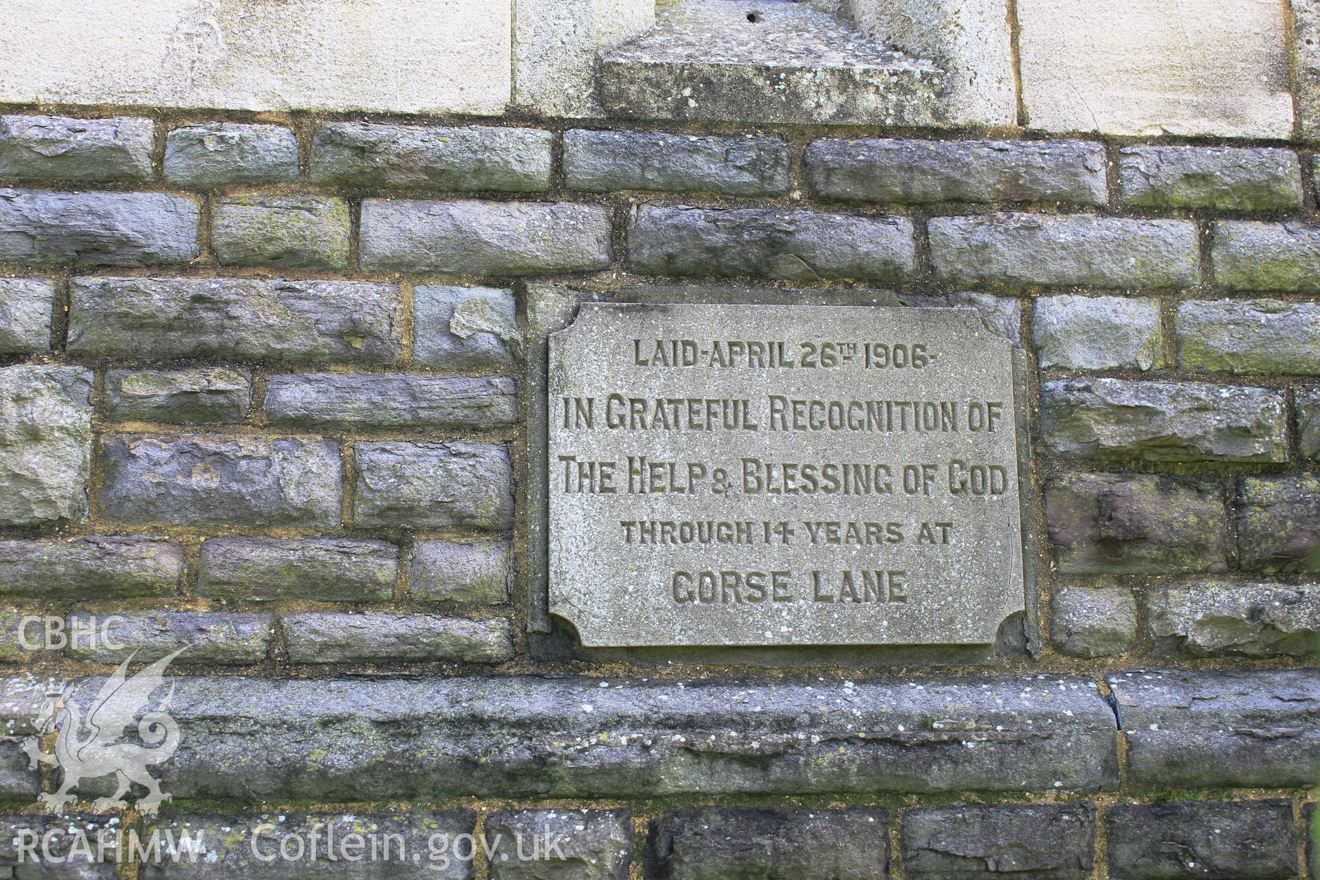 Pantygwydr Baptist Church, founding stone Taken by Meilyr Powel.