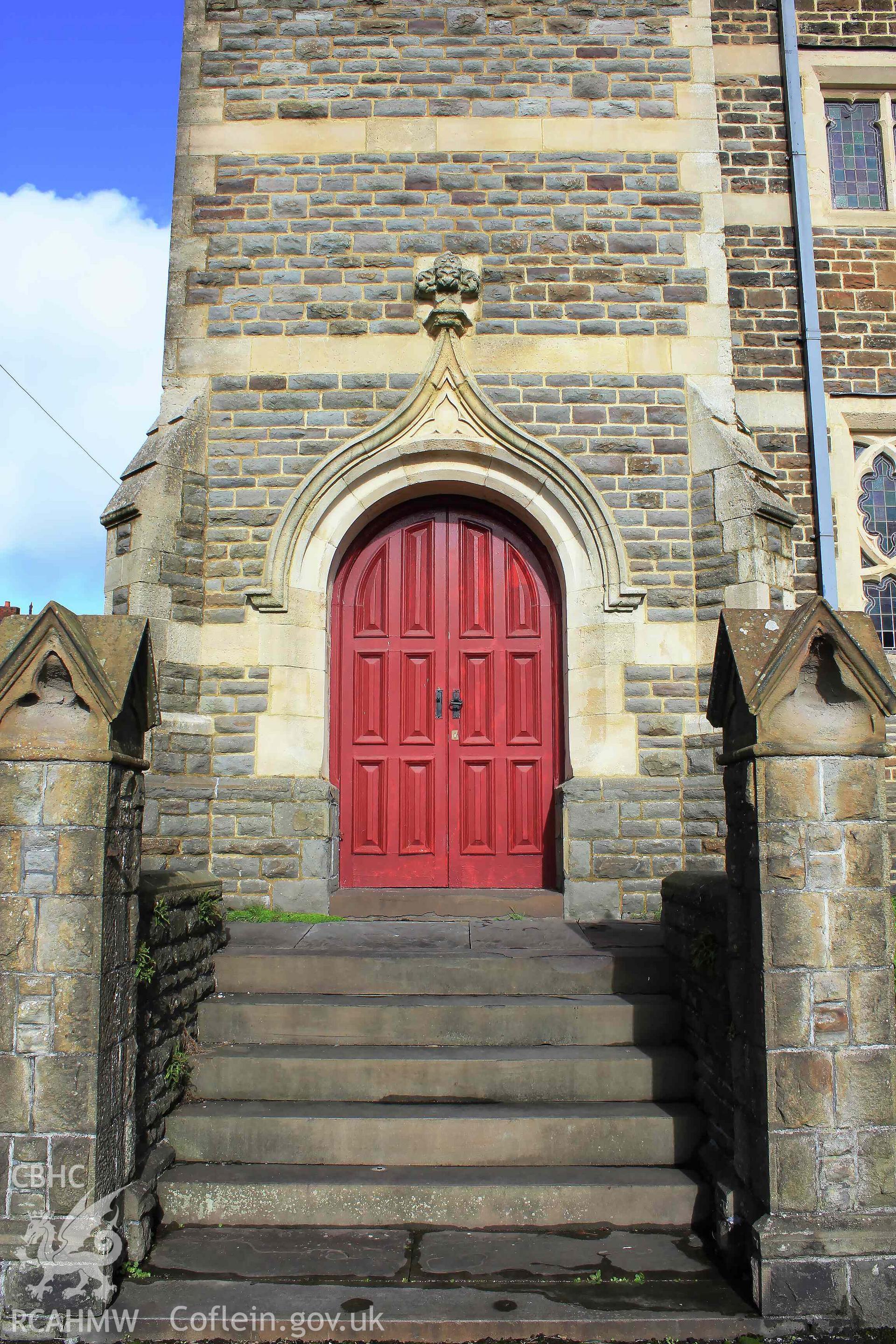 Pantygwydr Baptist Church south west tower entrance door Taken by Meilyr Powel.