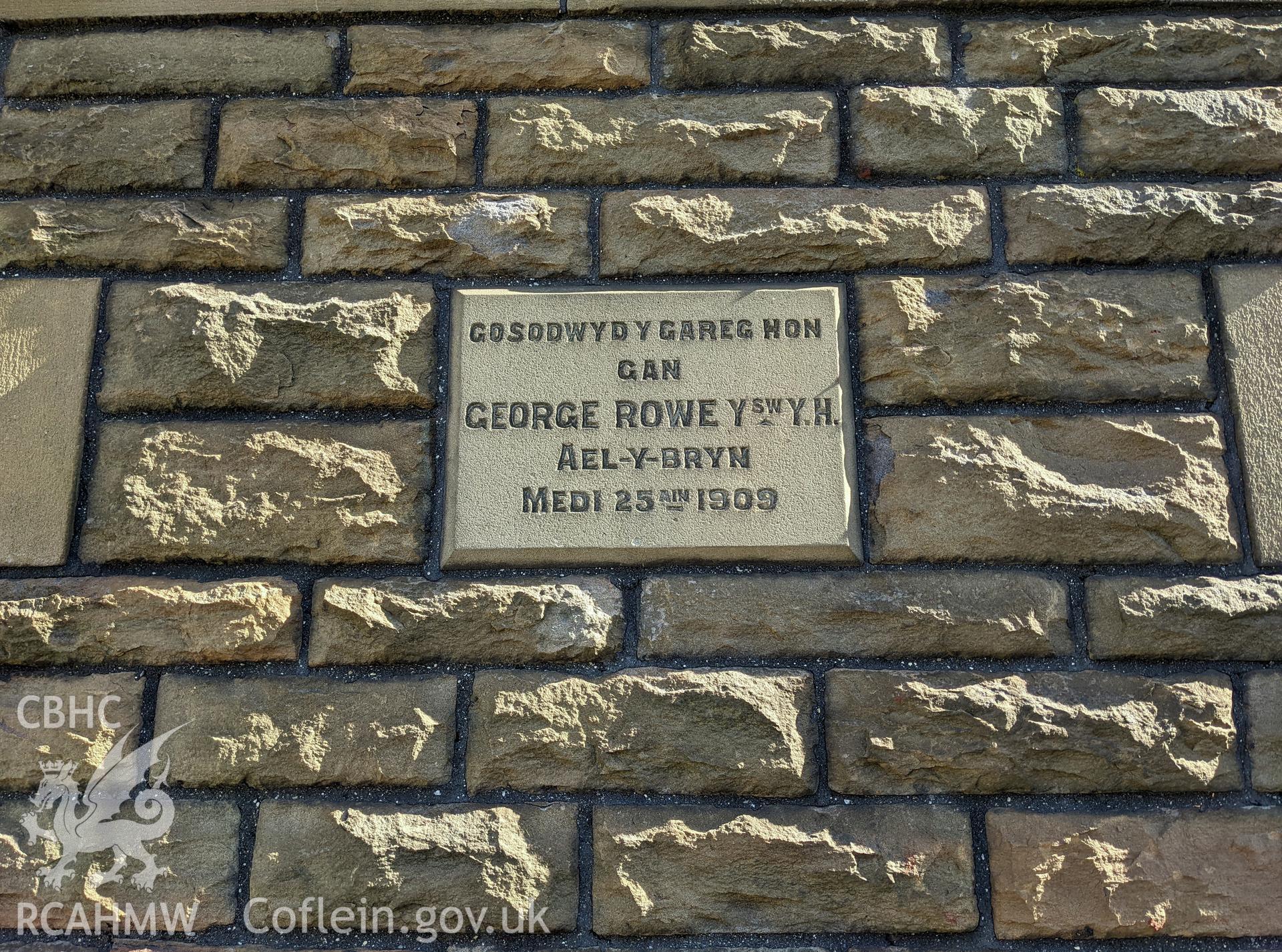 Foundation stone: George Rowe Ael-y-Bryn. 25 September 1909 Taken by Meilyr Powel.