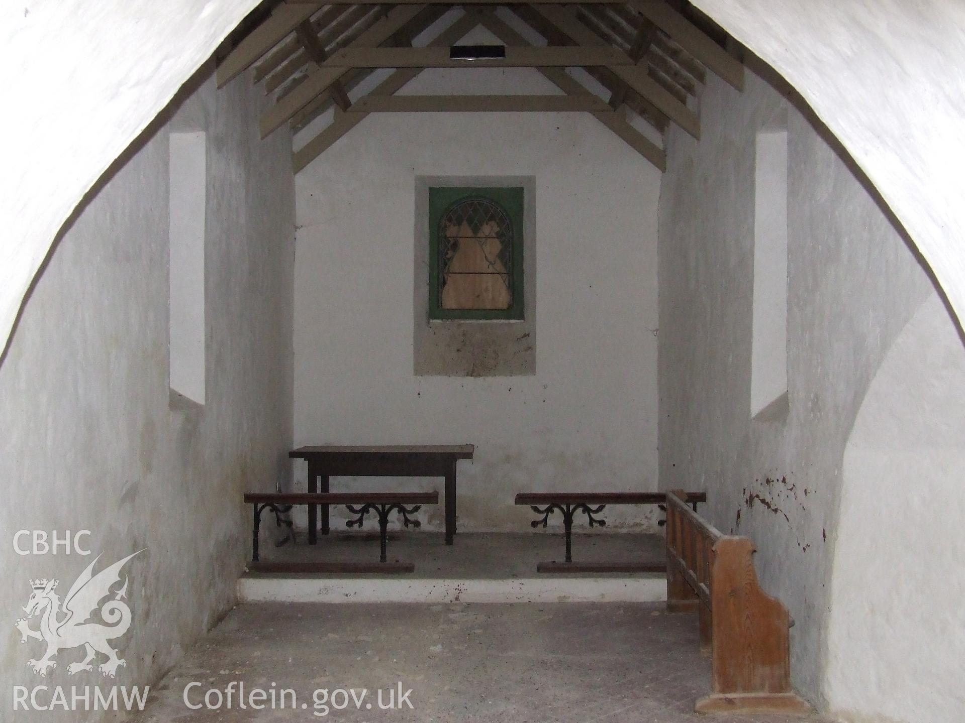 Digital colour photograph showing the chancel at St Justinian's Church, Llanstinian. Produced by Martin Davies in 2022.