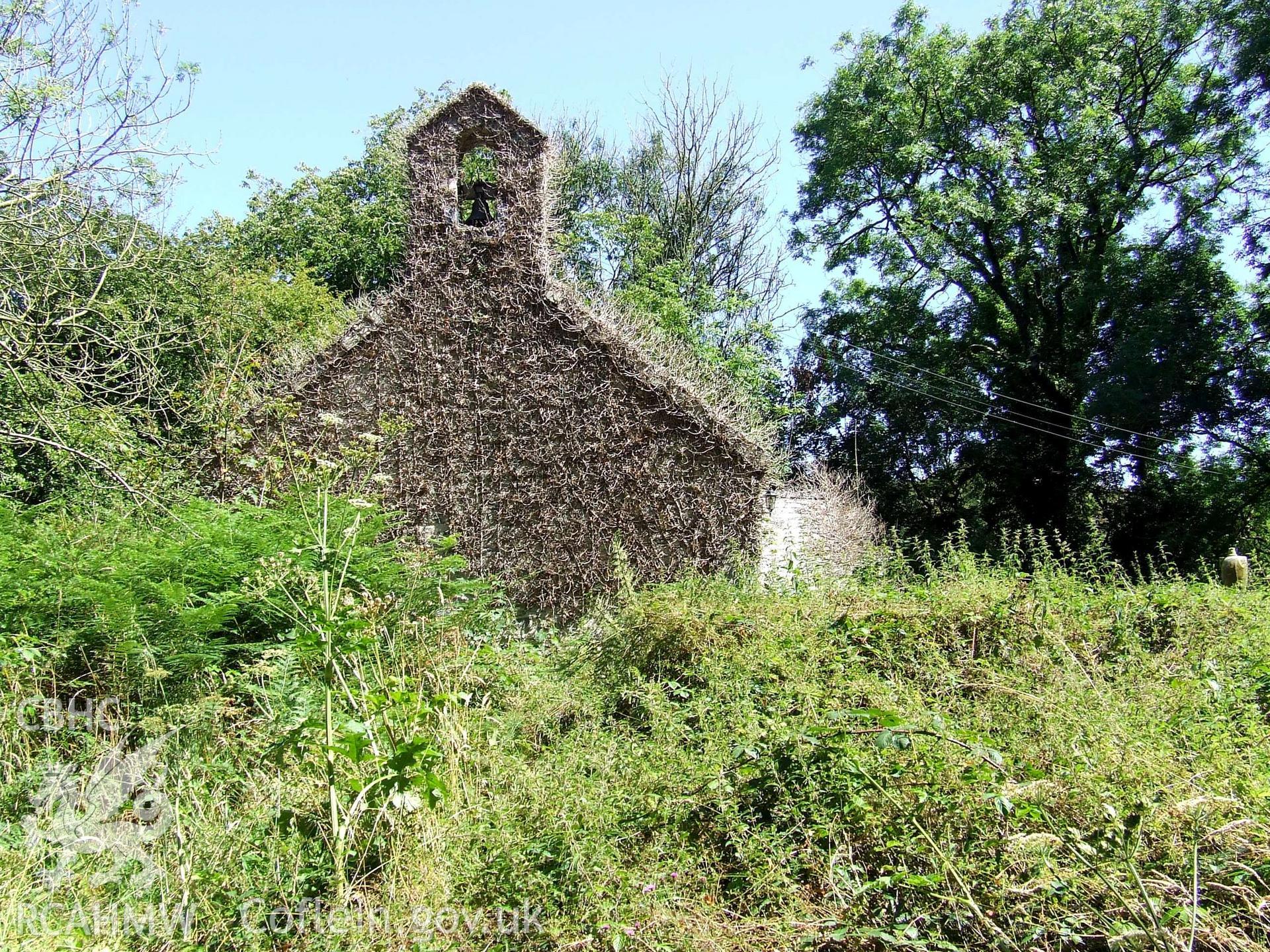Digital colour photograph showing St Justinian's Church, Llanstinian from the west. Produced by Martin Davies in 2022.