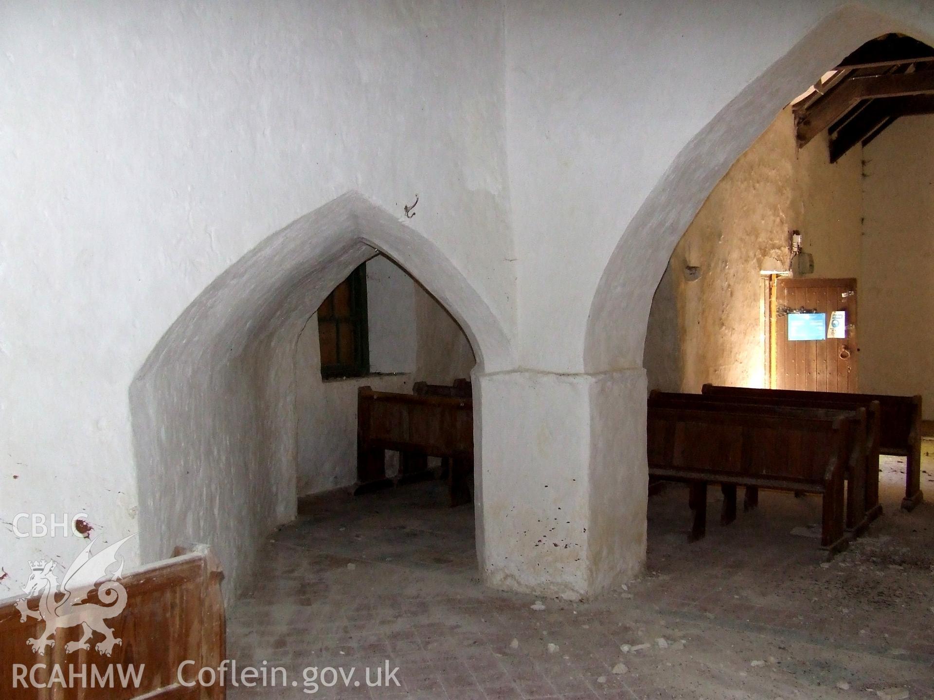 Digital colour photograph showing the skew passage from chancel at St Justinian's Church, Llanstinian. Produced by Martin Davies in 2022.