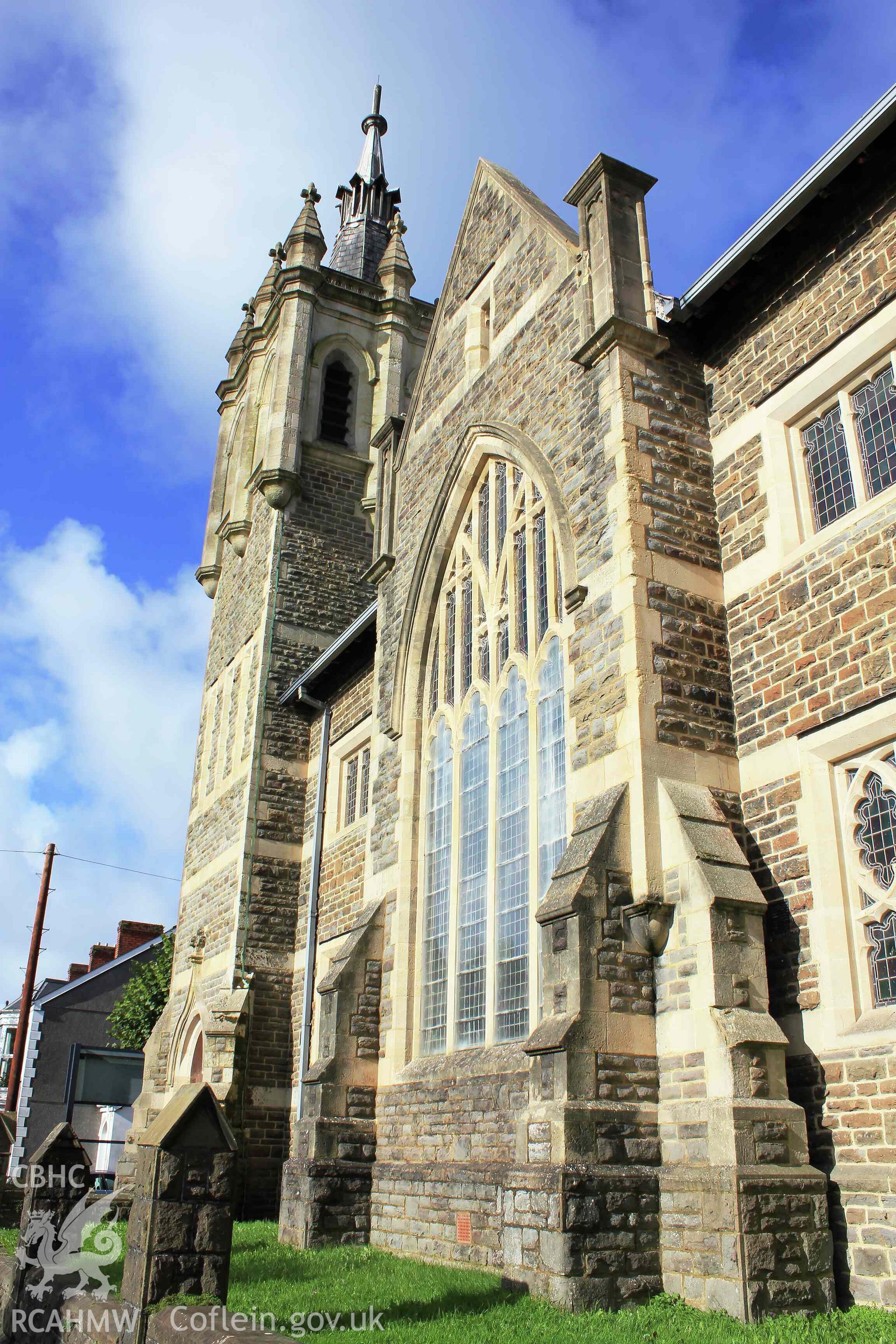Pantygwydr Baptist Church south face window and tower, portrait orientation Taken by Meilyr Powel.