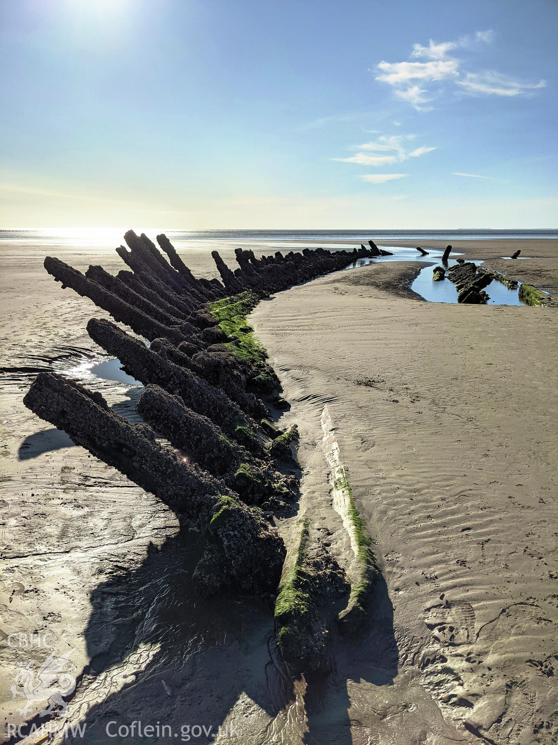 Unnamed wreck. Narrow portrait, out to sea Taken by Meilyr Powel.