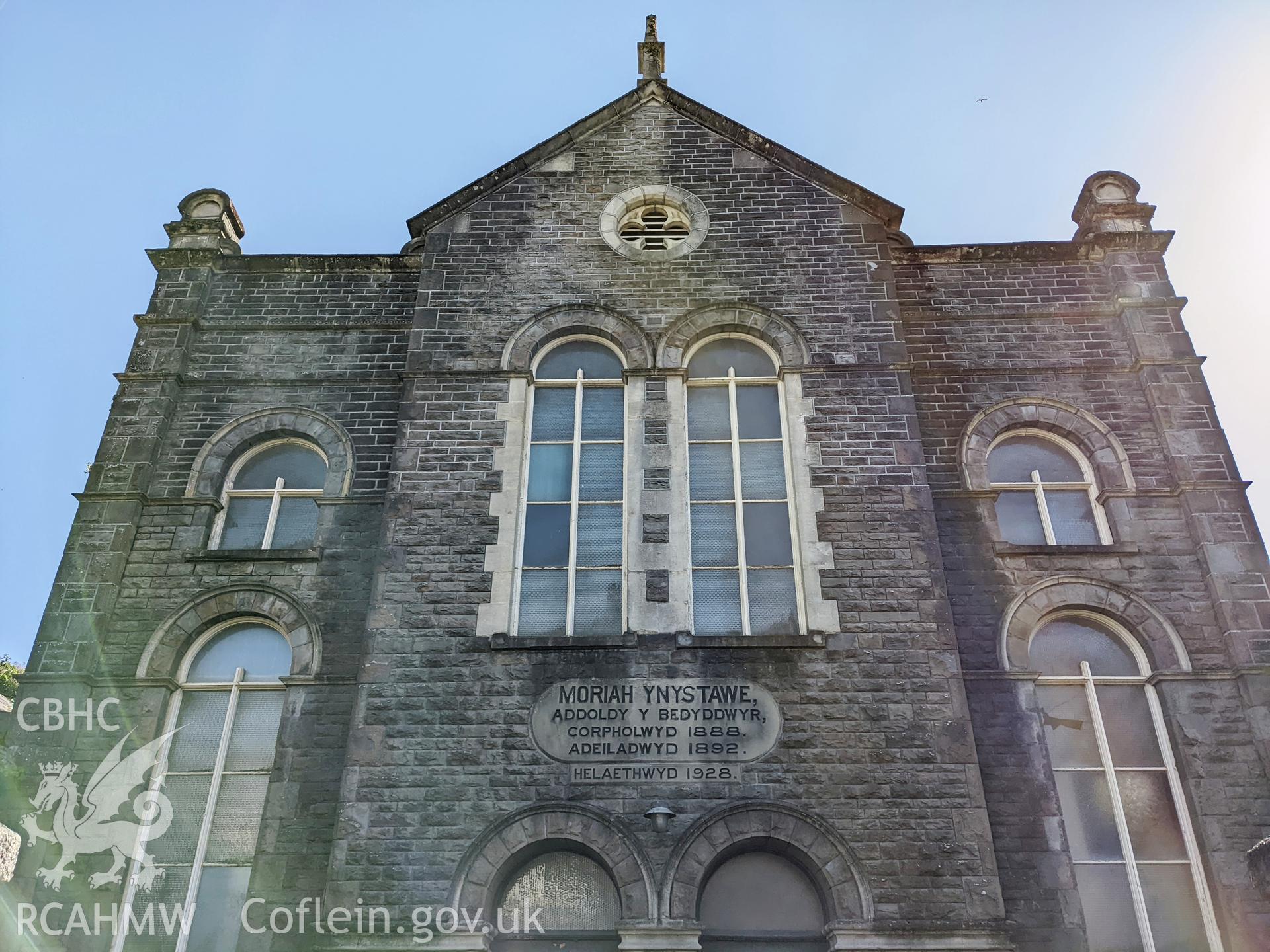 Front windows and inscription above entrance Taken by Meilyr Powel.
