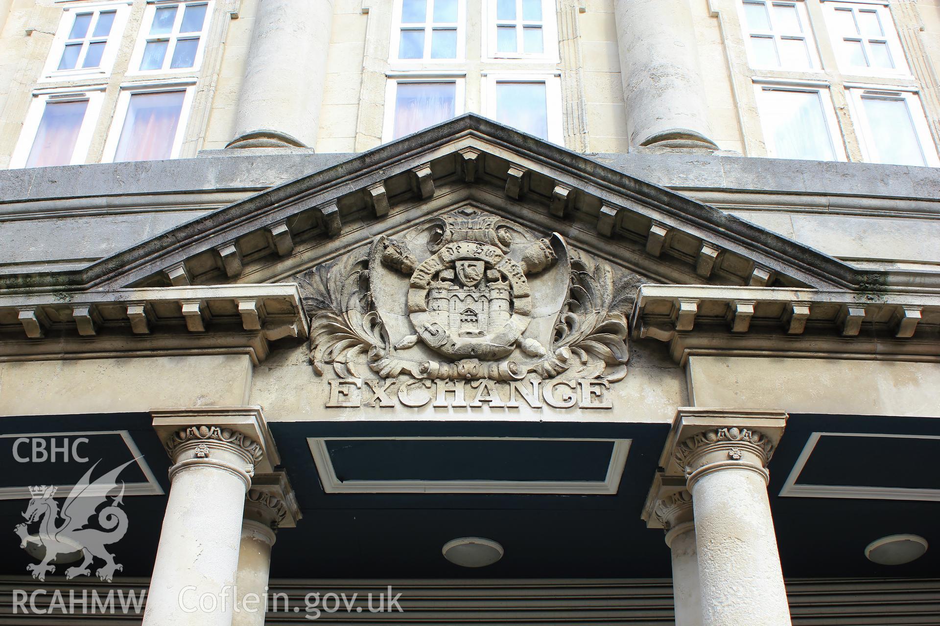Exchange Chambers, Swansea, Cambrian Place entrance pediment Taken by Meilyr Powel.