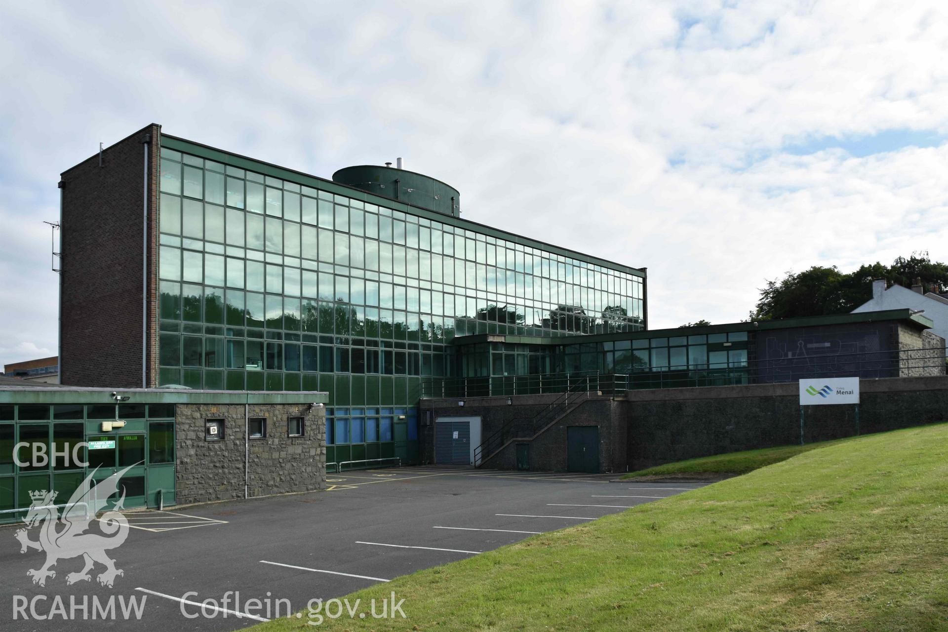 Digital colour photograph showing Caernarfonshire Technical College; the admin block from the north-east, taken by Susan Fielding of RCAHMW 7 May 2019.
