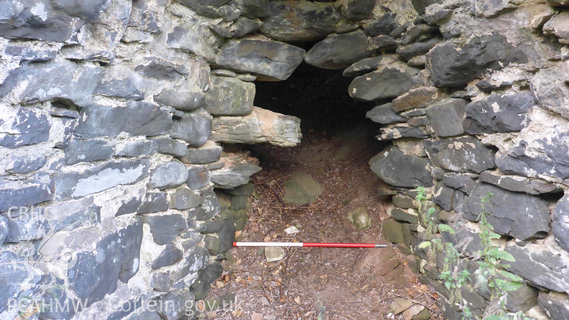 Digital colour photograph showing Craiglas Lime Kilns - lime Kiln 1, collapsed internal wall of north-east facing kiln-eye.