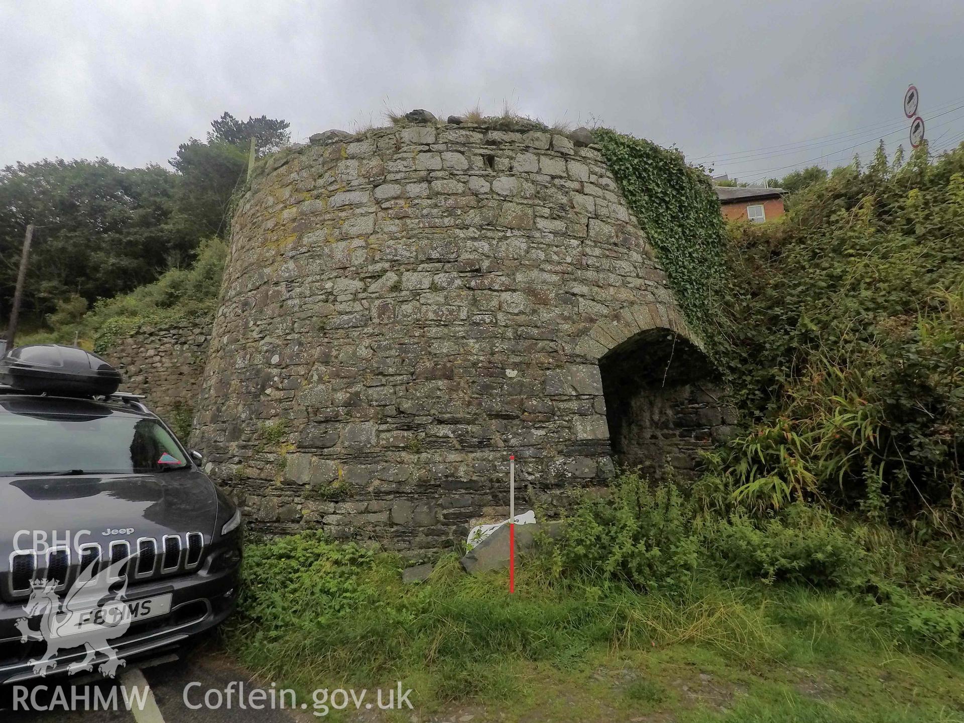 Llangrannog Limekiln. Northeast elevation with scale, taken 24 August 2022