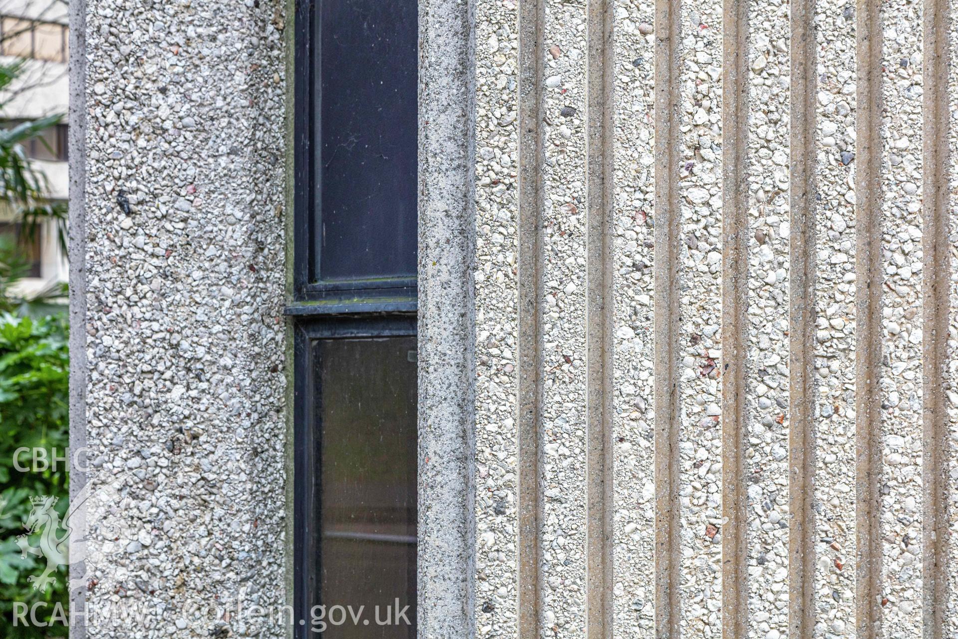 Digital colour photograph showing external view of Swansea Civic Centre taken by Derek Phillips for RCAHMW in 2022 - North Wing detail.