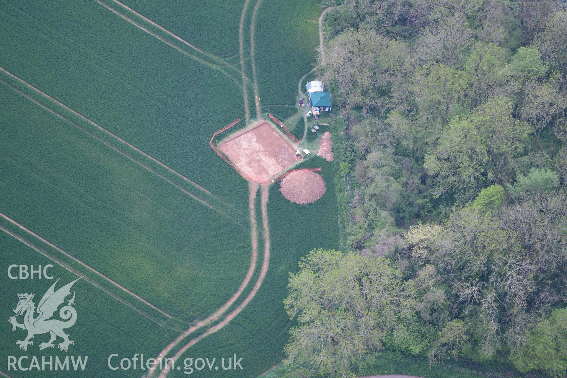 Aerial photograph of Llanmelin Outpost. Conducted during the Royal Commission’s programme of archaeological aerial reconnaissance by Toby Driver on 29 April 2022