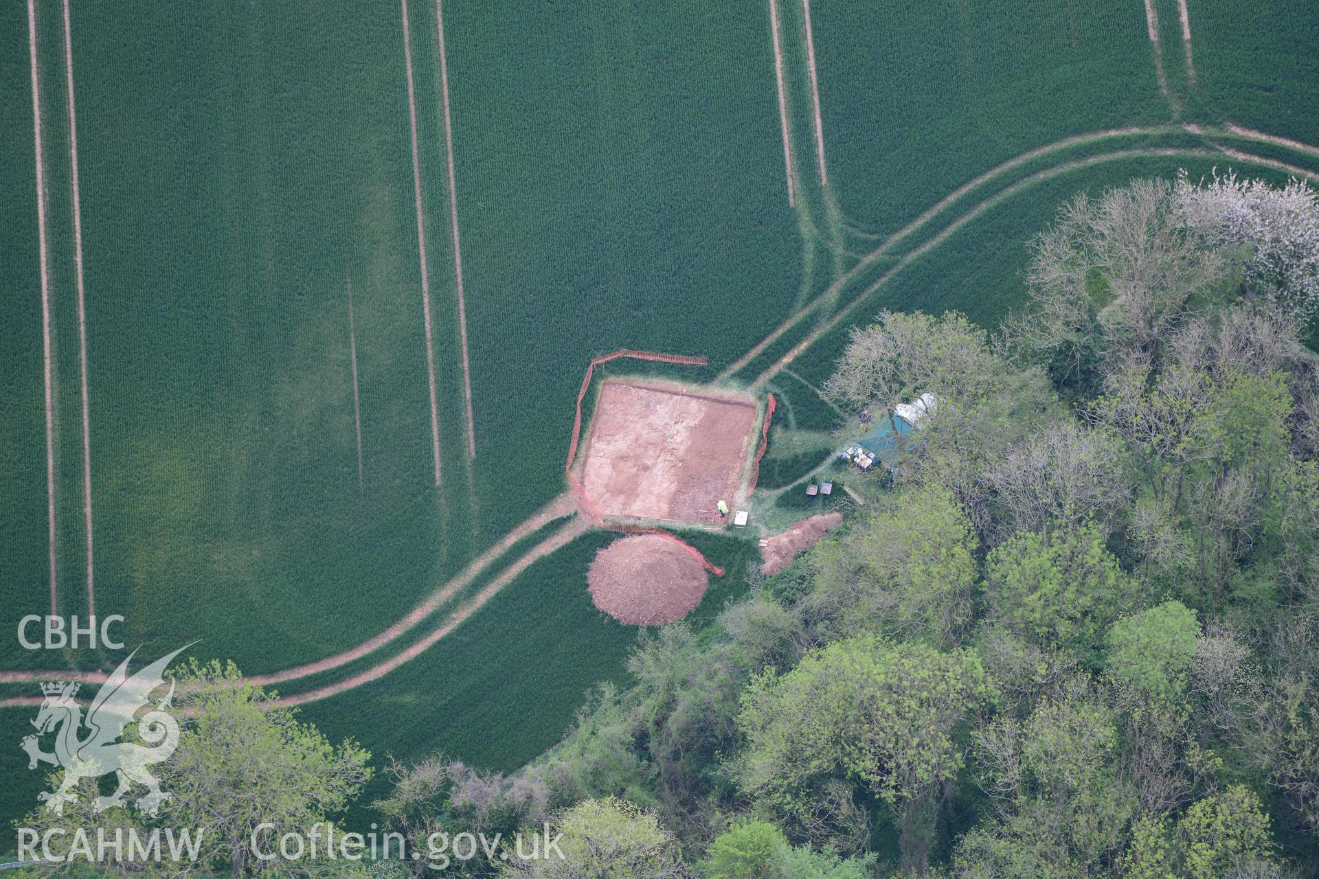 Aerial photograph of Llanmelin Outpost. Conducted during the Royal Commission’s programme of archaeological aerial reconnaissance by Toby Driver on 29 April 2022