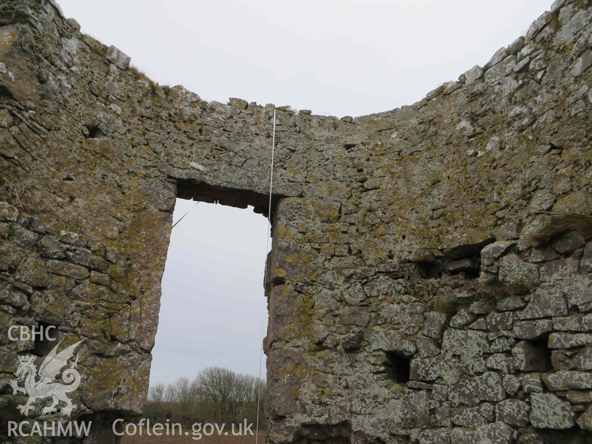 Bosherston Windmill, inside view of stonework above south first door, photo taken in February 2015.