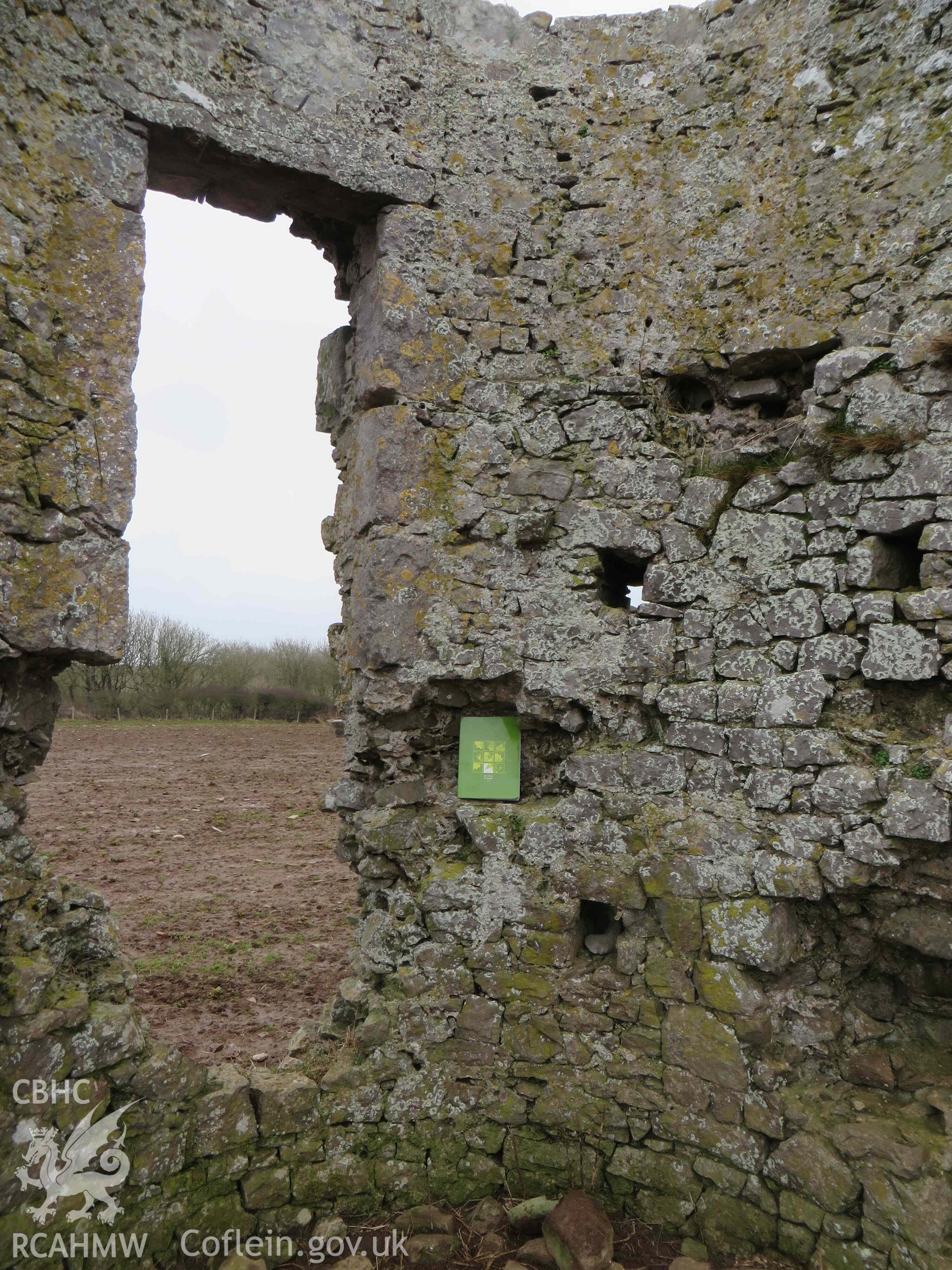 Bosherston Windmill, interior view of mill from N (green book is A4 size), photo taken in February 2015.