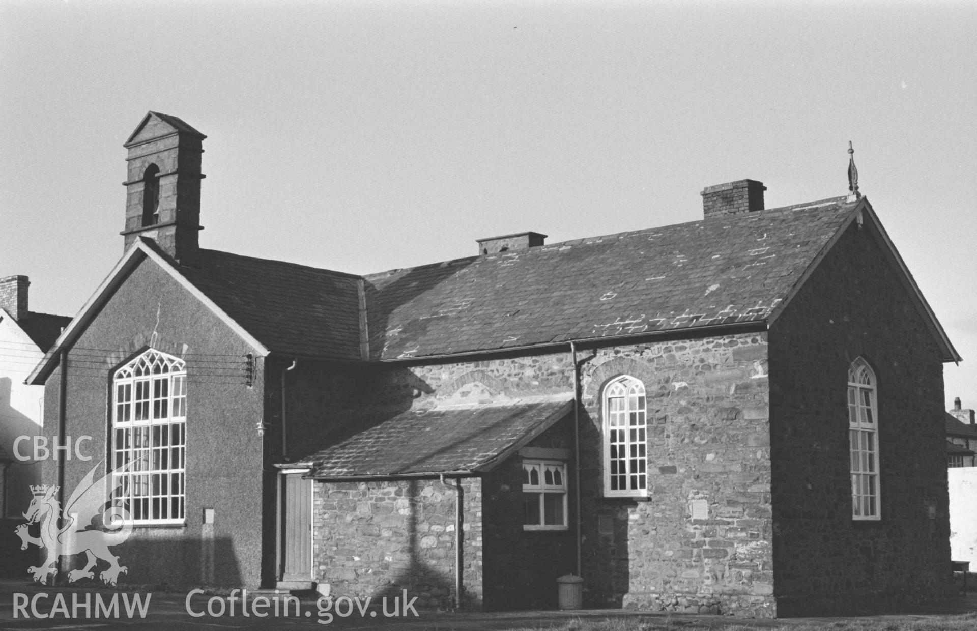 Digital copy of a black and white negative showing the National School House, Borth. Photographed by Arthur Chater on 2 January 1969. Looking north west from Grid Reference SN 6086 8947.