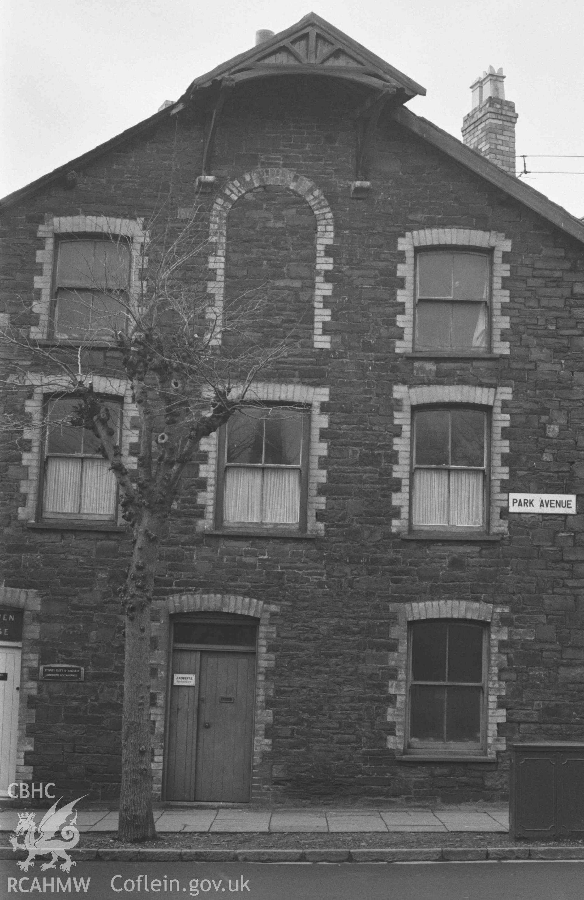Digital copy of a black and white negative showing Bronwen House, Aberystwyth. Photographed by Arthur Chater on 3 January 1969. Looking south west from Grid Reference SN 5844 8154.