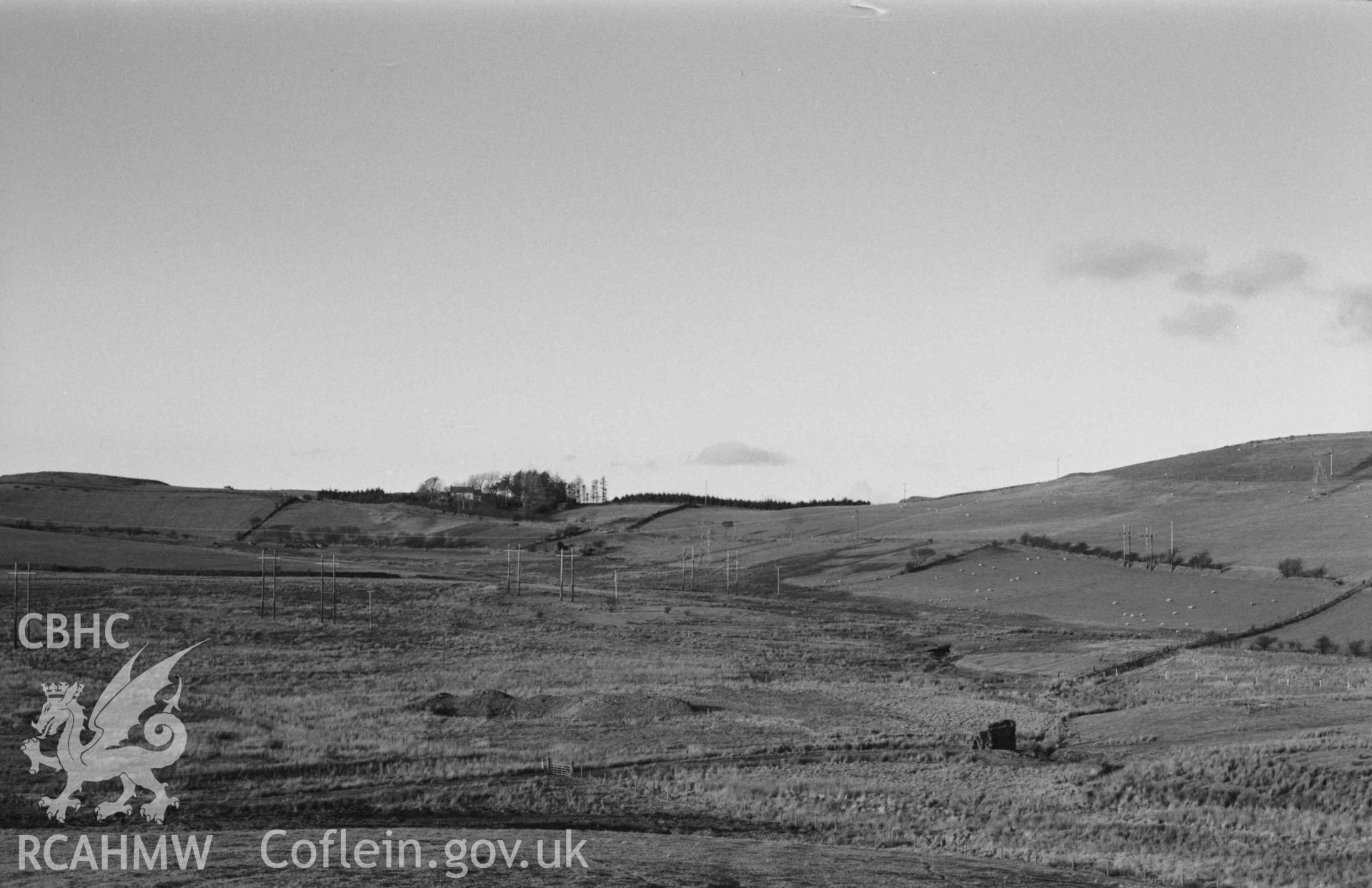 Digital copy of a black and white negative showing remains of Bwa-Drain lead mine in bog 400m west of Bwa-Drain farm. Photographed by Arthur Chater on 5 January 1969. Looking north north west from Grid Reference SN 7120 7950.