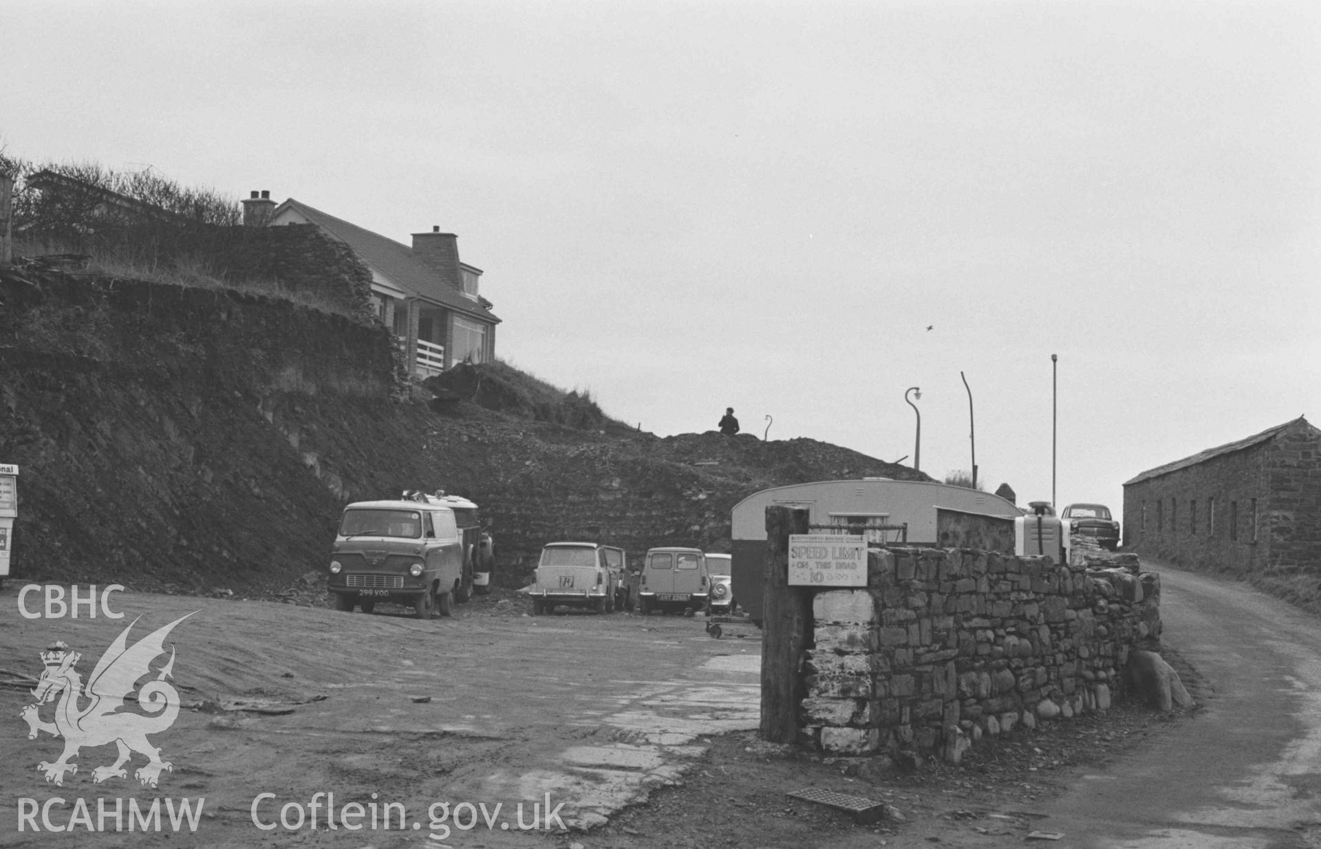 Digital copy of a black and white negative showing garage at Pen-yr-Angor, Trefechan, Aberystwyth. Photographed by Arthur Chater on 3 January 1969.