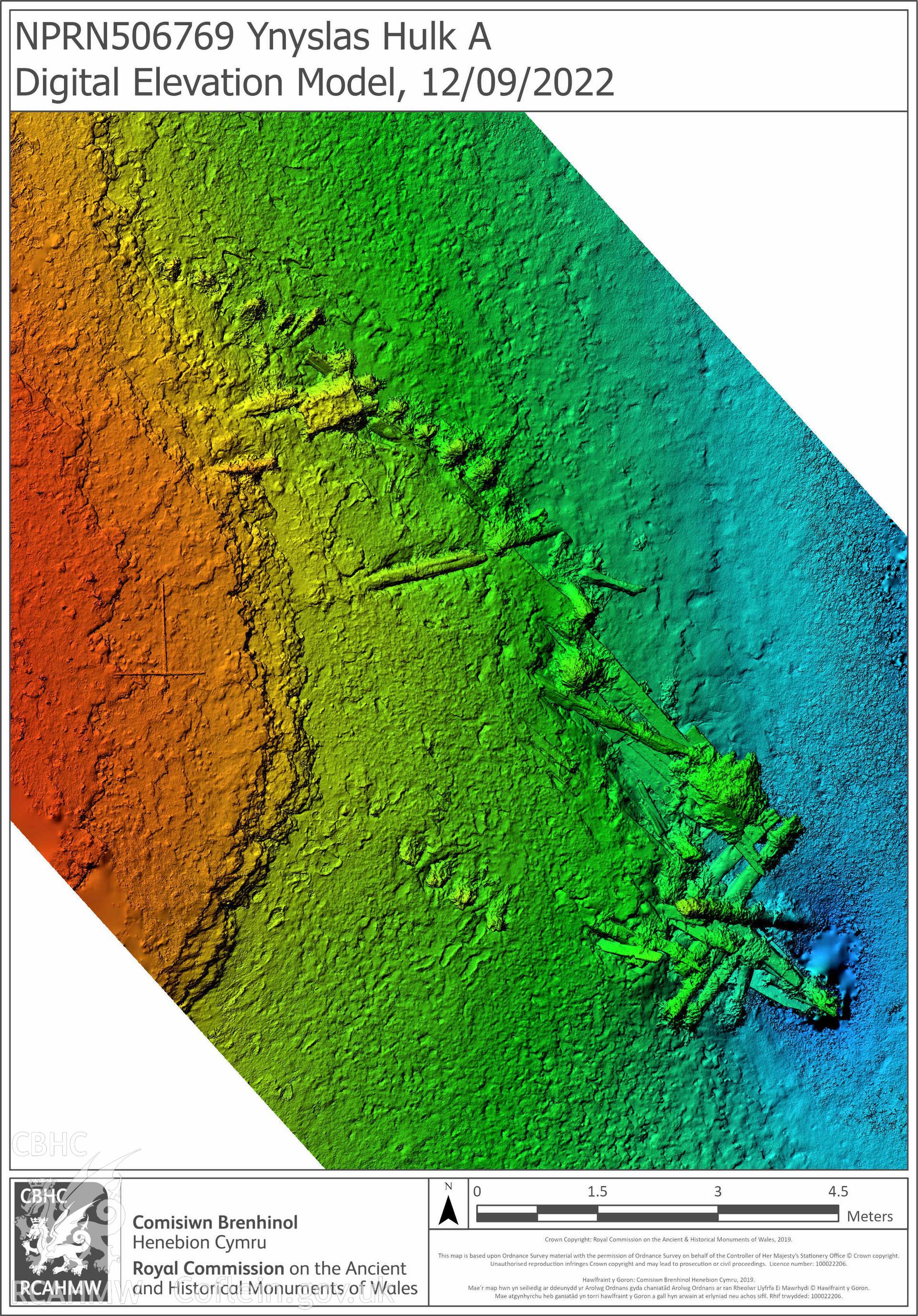 Digital Elevation Model of Ynyslas Hulk A, produced following a monitoring survey on the 12th September 2022.