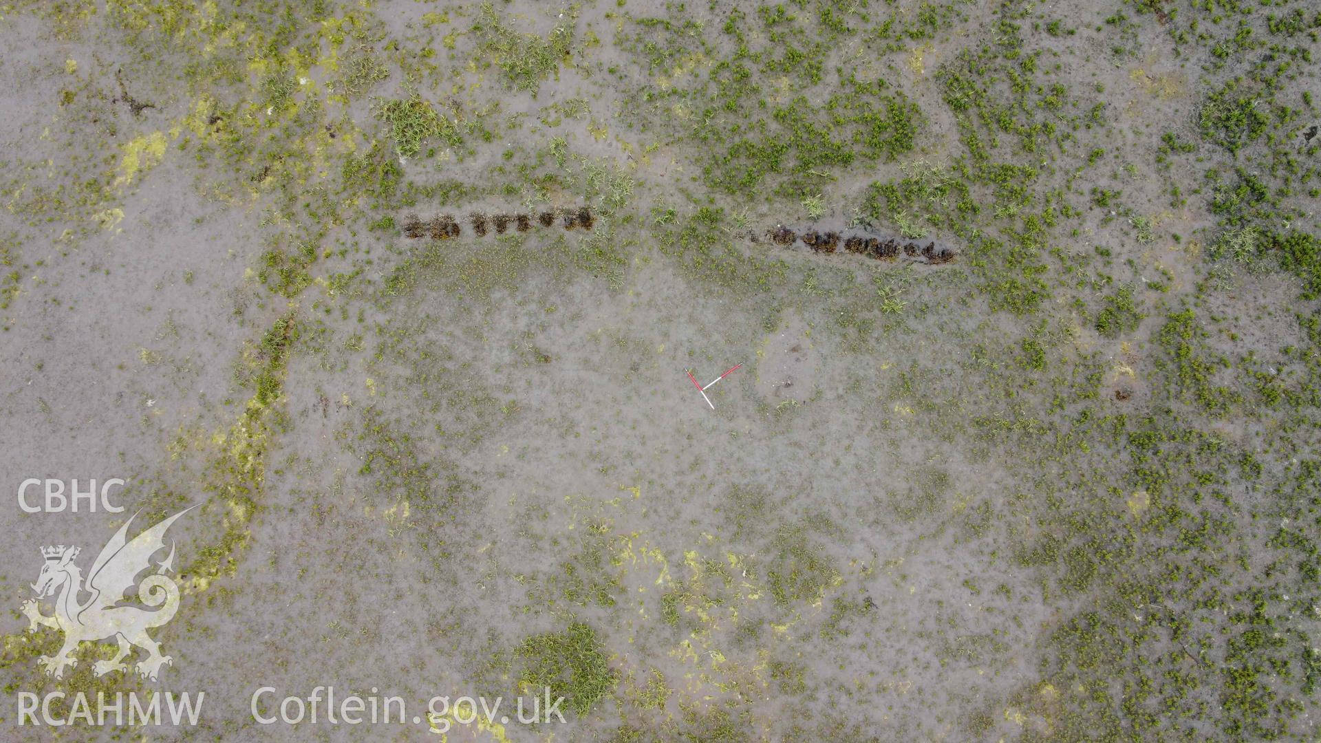 Overhead view of Ynyslas Hulk B, during a monitoring visit on the 23rd August 2022. North is to the top-right.