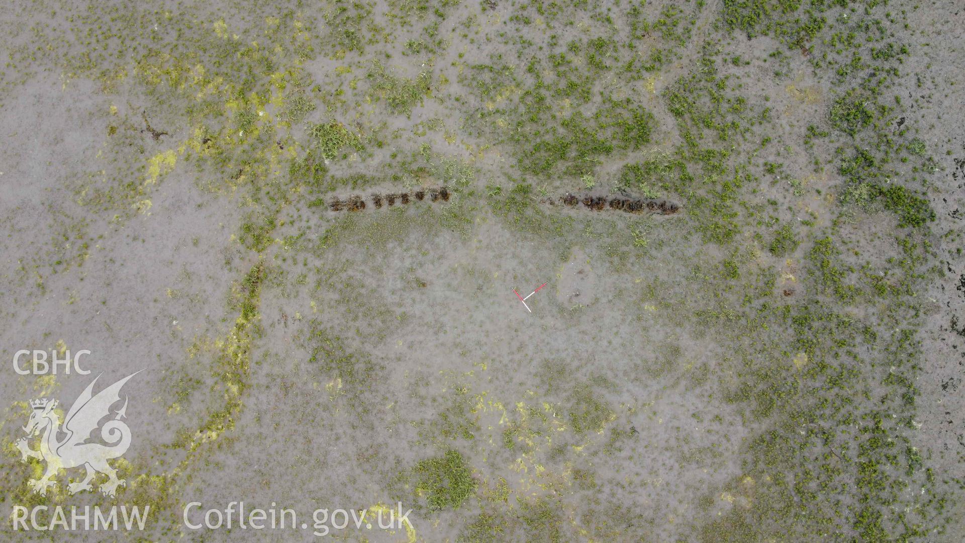 General overhead view of Ynyslas Hulk B, during a monitoring visit on the 23rd August 2022. North is to the top-right.