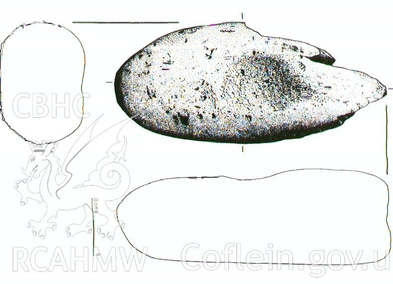 Digital image of hammer re-used as anvil - drawing by B. Craddock