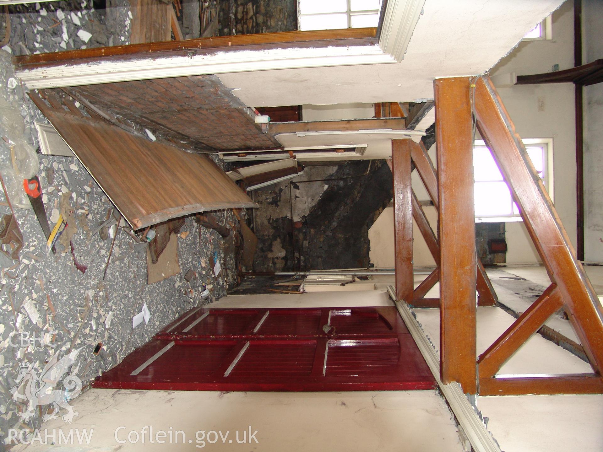 Photograph from a building recording survey: Zion Chapel, High Street, Newbridge, Gwent; internal view of foyer. Carried out by A. P. A. C. Ltd. in September 2008.