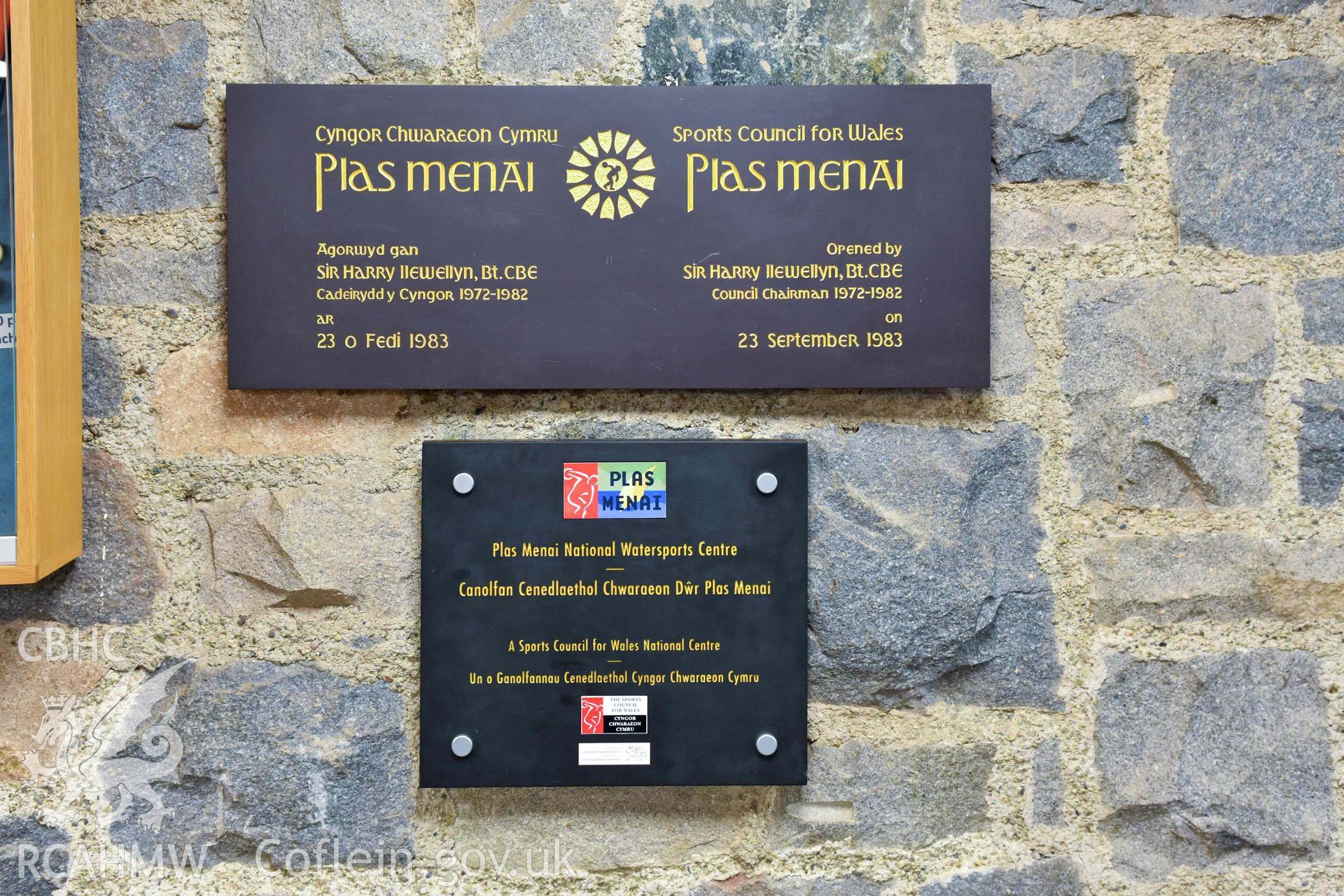 Plas Menai - Opening and accreditation plaques.