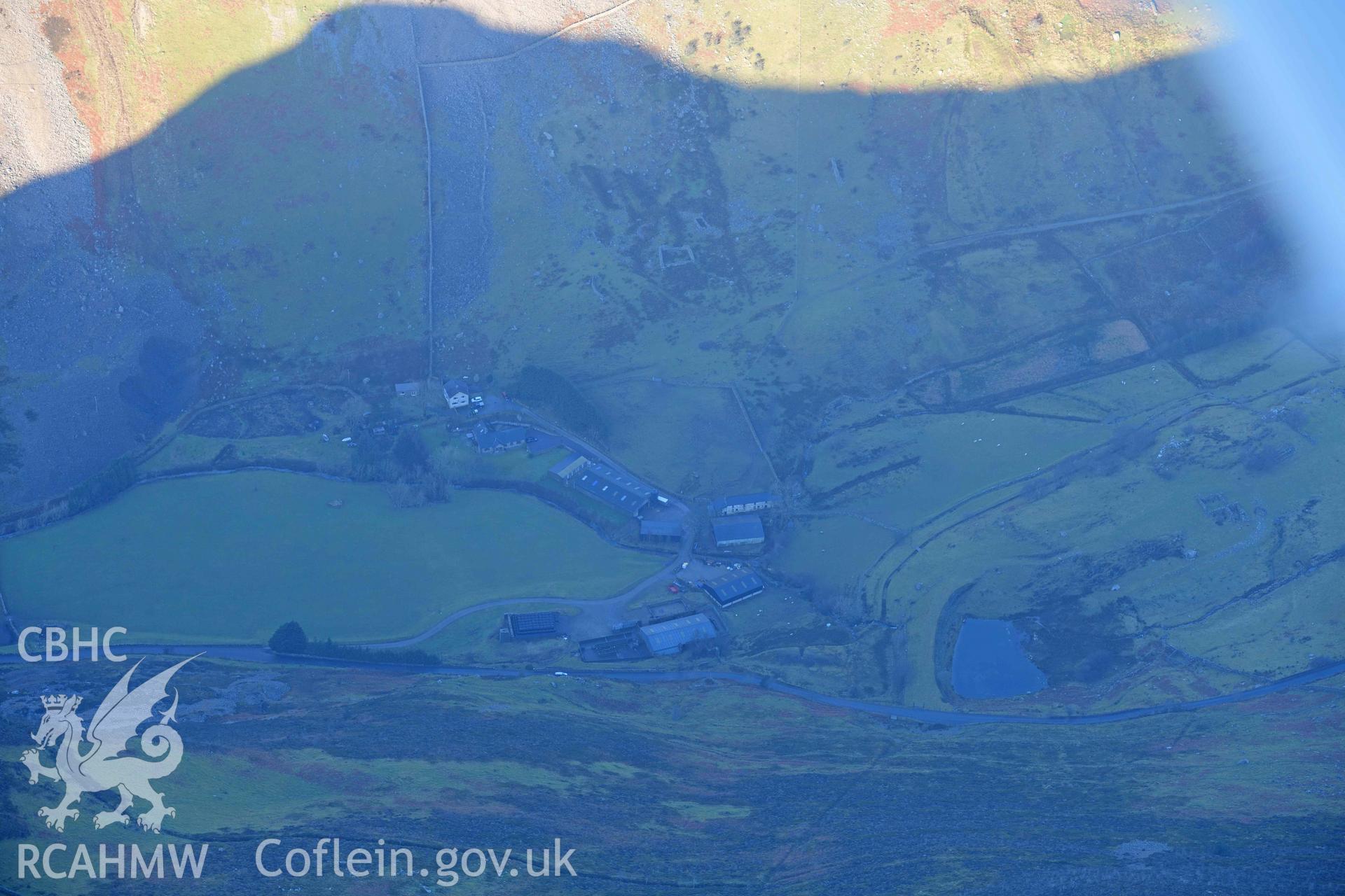Oblique aerial photograph of Drws y Coed copper mine taken during the Royal Commission