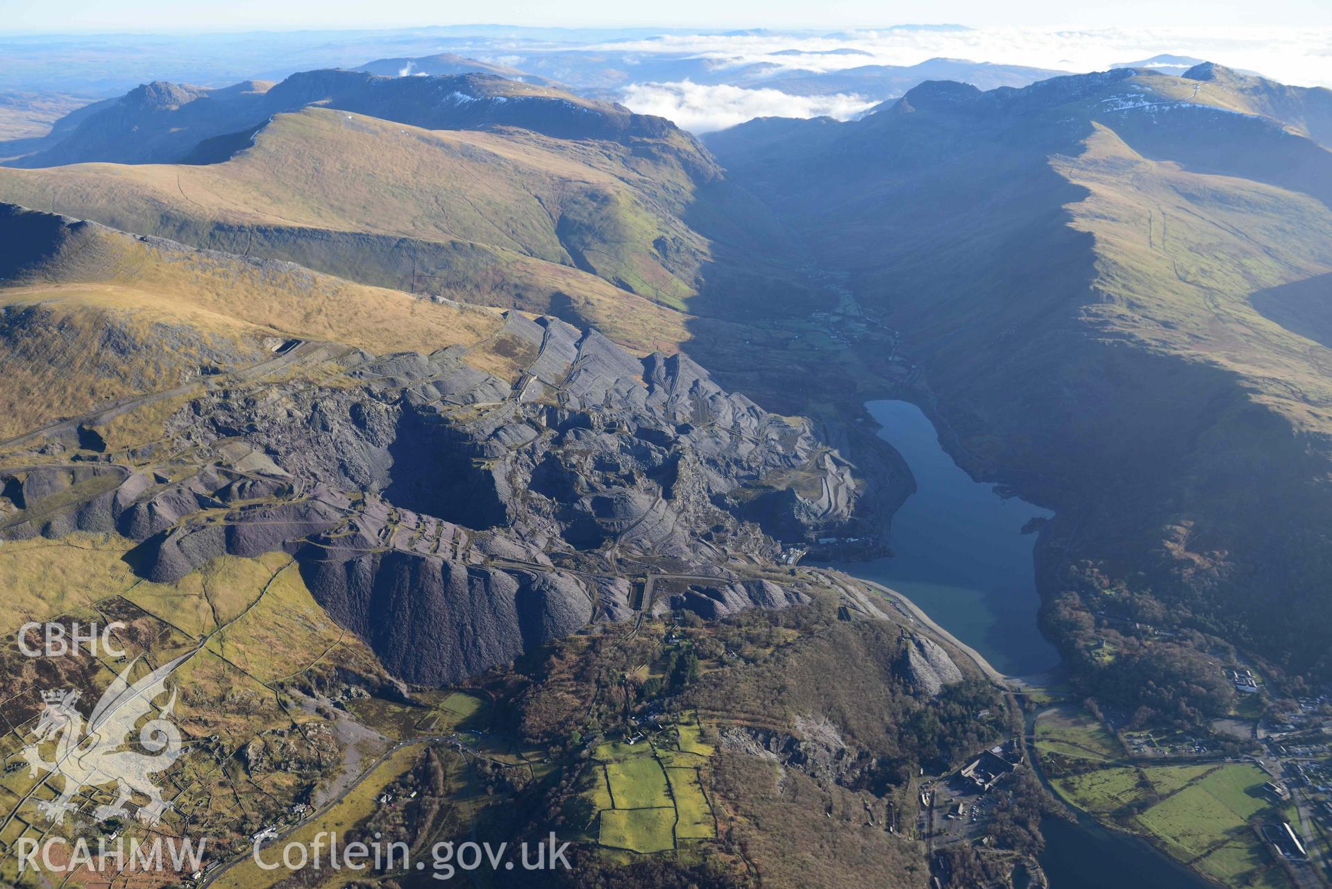 Oblique aerial photograph of Dinorwic Slate Quarry and Pass of Llanberis, taken from the north west during the Royal Commission