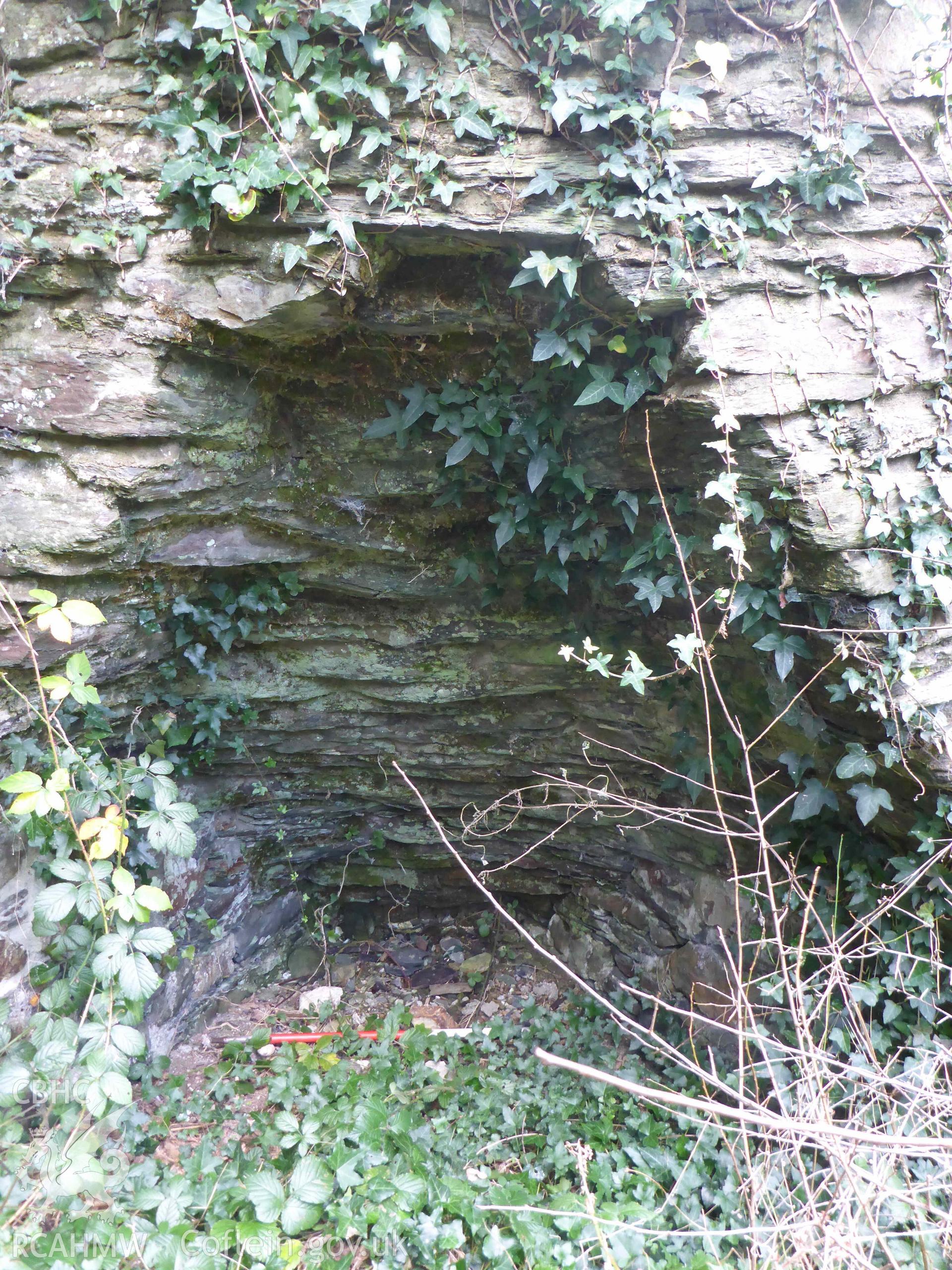 Fishguard Lime Kiln 1, western kiln-eye. Scale (obscured) is 1m.