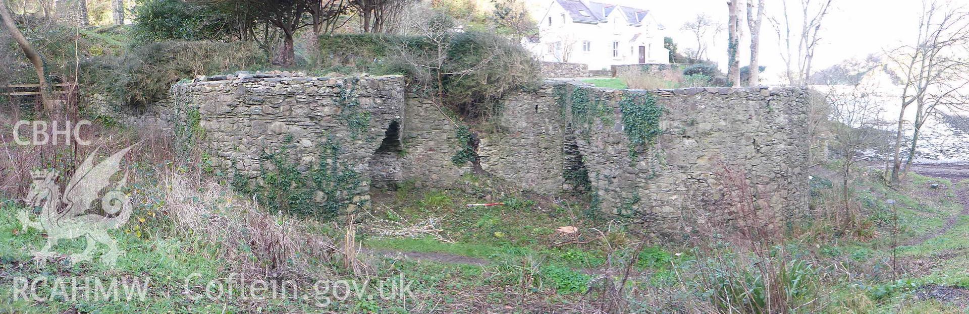 Overall view of Fishguard Lime Kiln 1 (left) and 2 (right), looking north.