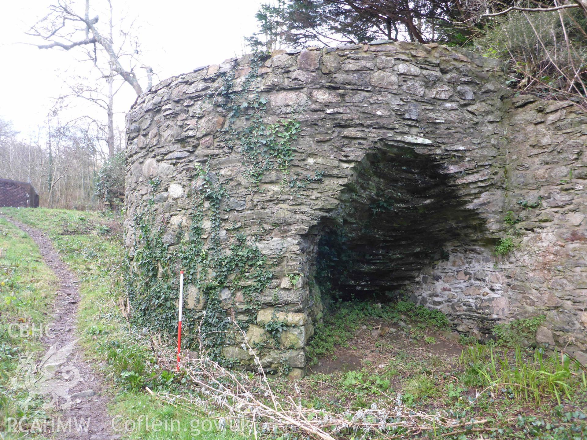 Fishguard Lime Kiln 1, eastern kiln-eye. Scale is 1m.