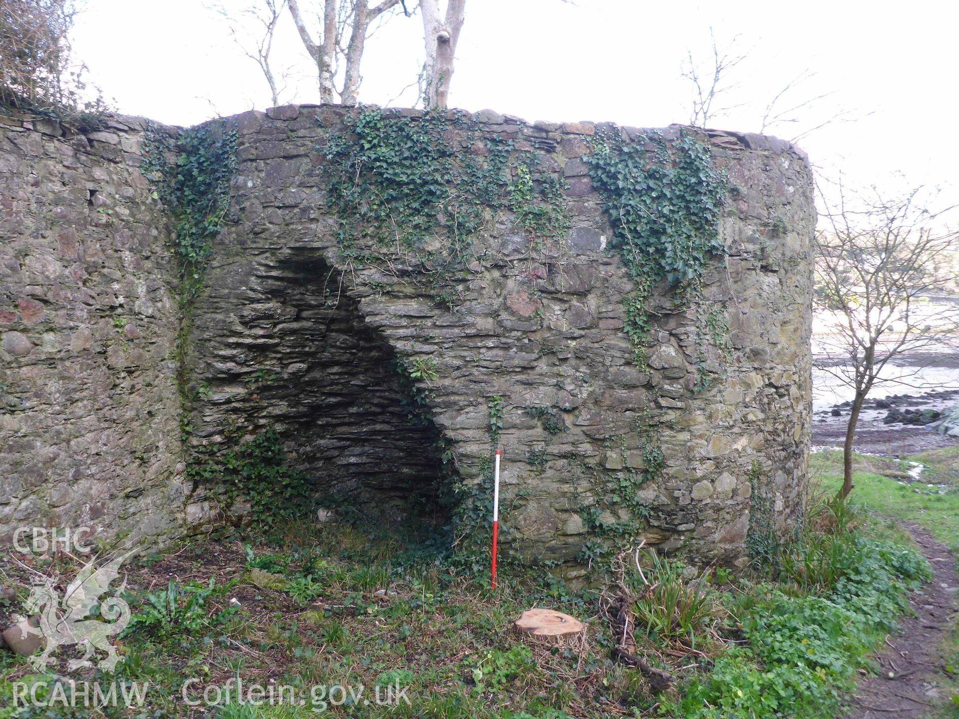 Fishguard Lime Kiln 2, western kiln-eye. Scale is 1m.