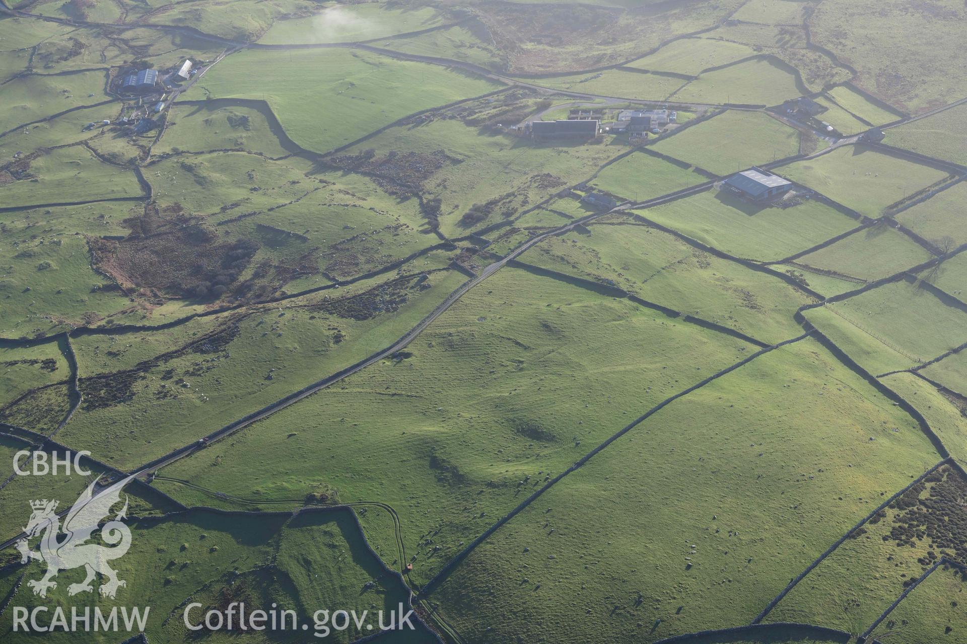 Oblique aerial photograph of the Rhiwgoch landscape taken during the Royal Commission
