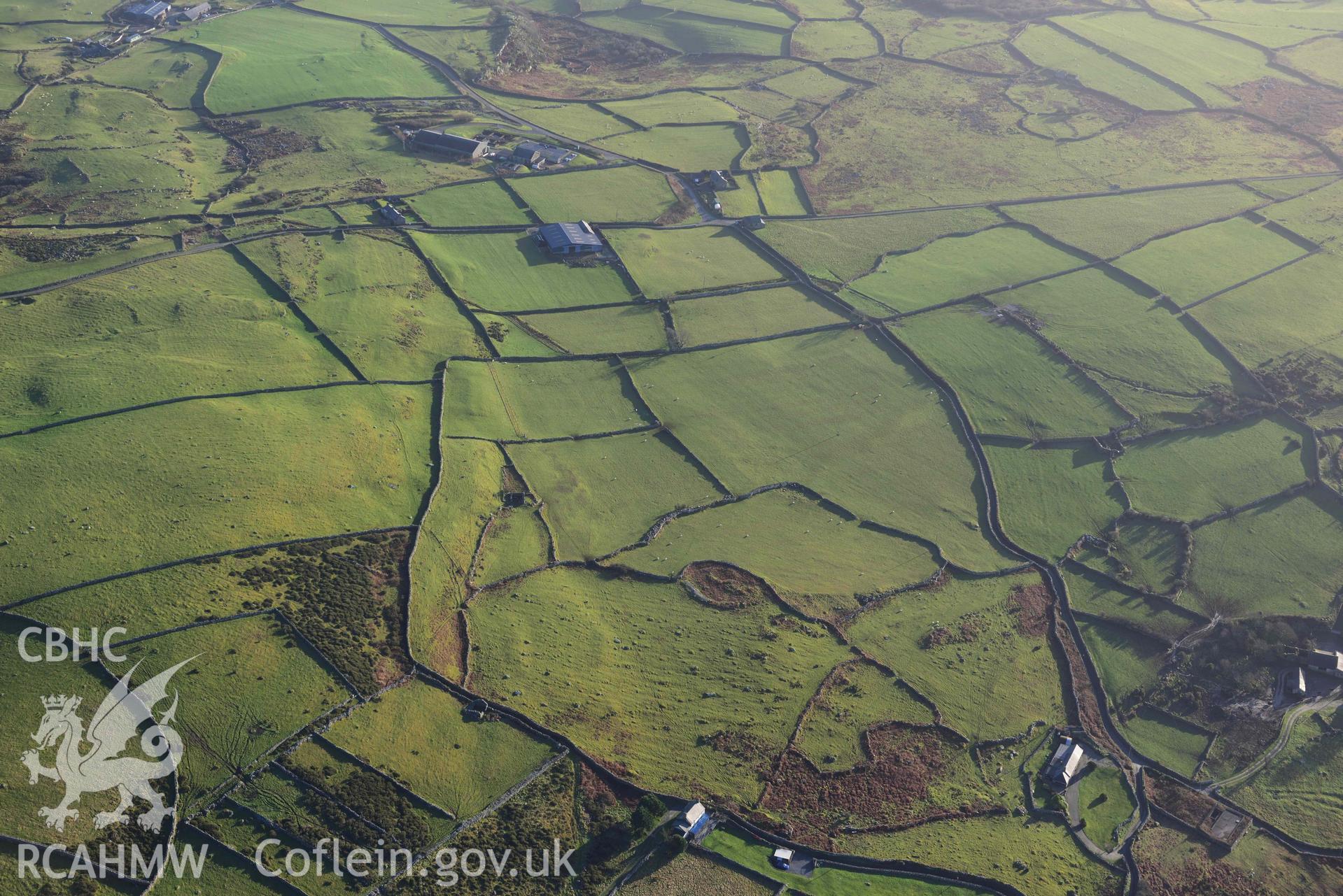 Oblique aerial photograph of Cefnfilltir homestead, and wider landscape, view from North. Taken during the Royal Commission