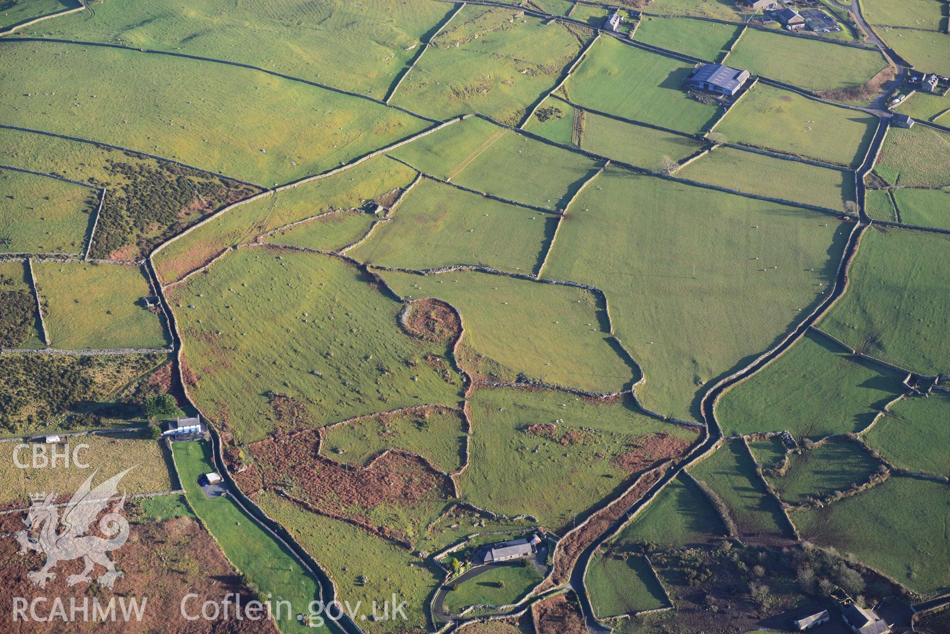 Oblique aerial photograph of Cefnfilltir homestead, and wider landscape, view from West. Taken during the Royal Commission