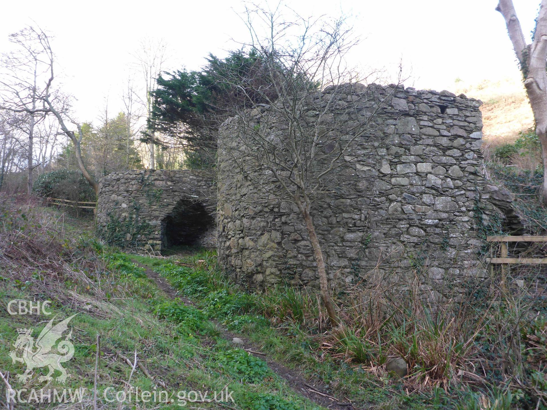 General view of Fishguard Lime Kiln 2 (right) and 1 (left) seen from the south-east, looking uphill.