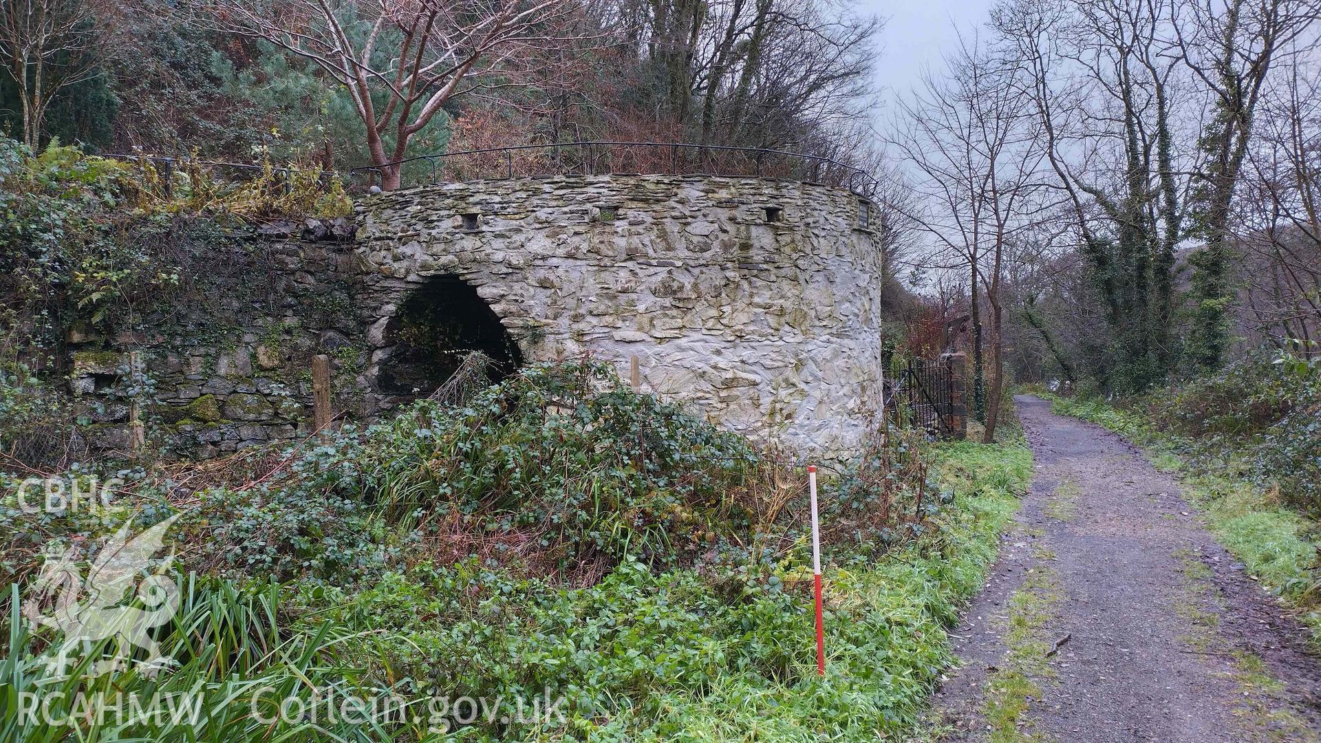 General view of Fishguard Lime Kiln 4 when approached from the south. Scale is 1m.