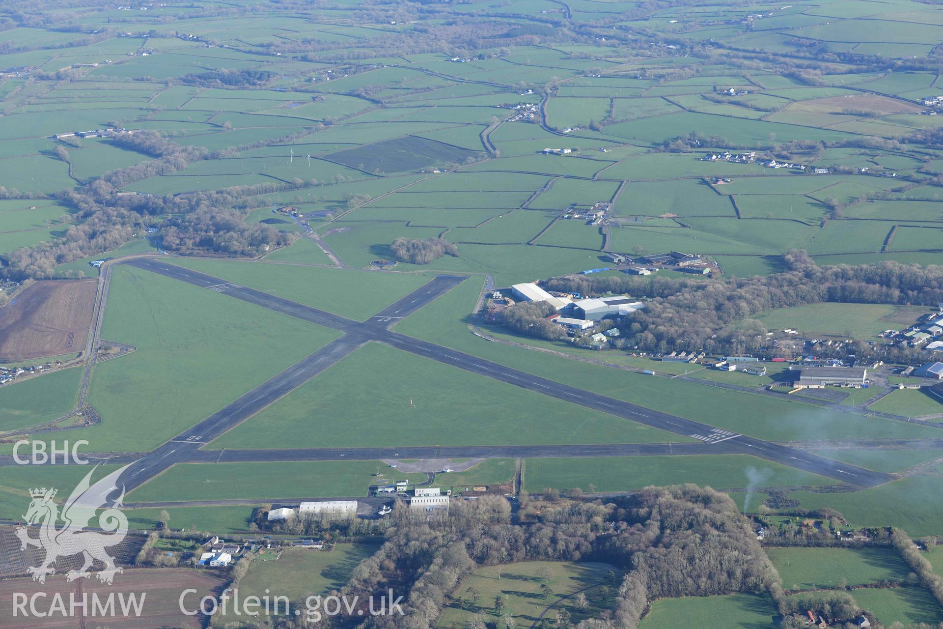 Oblique aerial photograph of Haverfordwest Airport taken during the Royal Commission