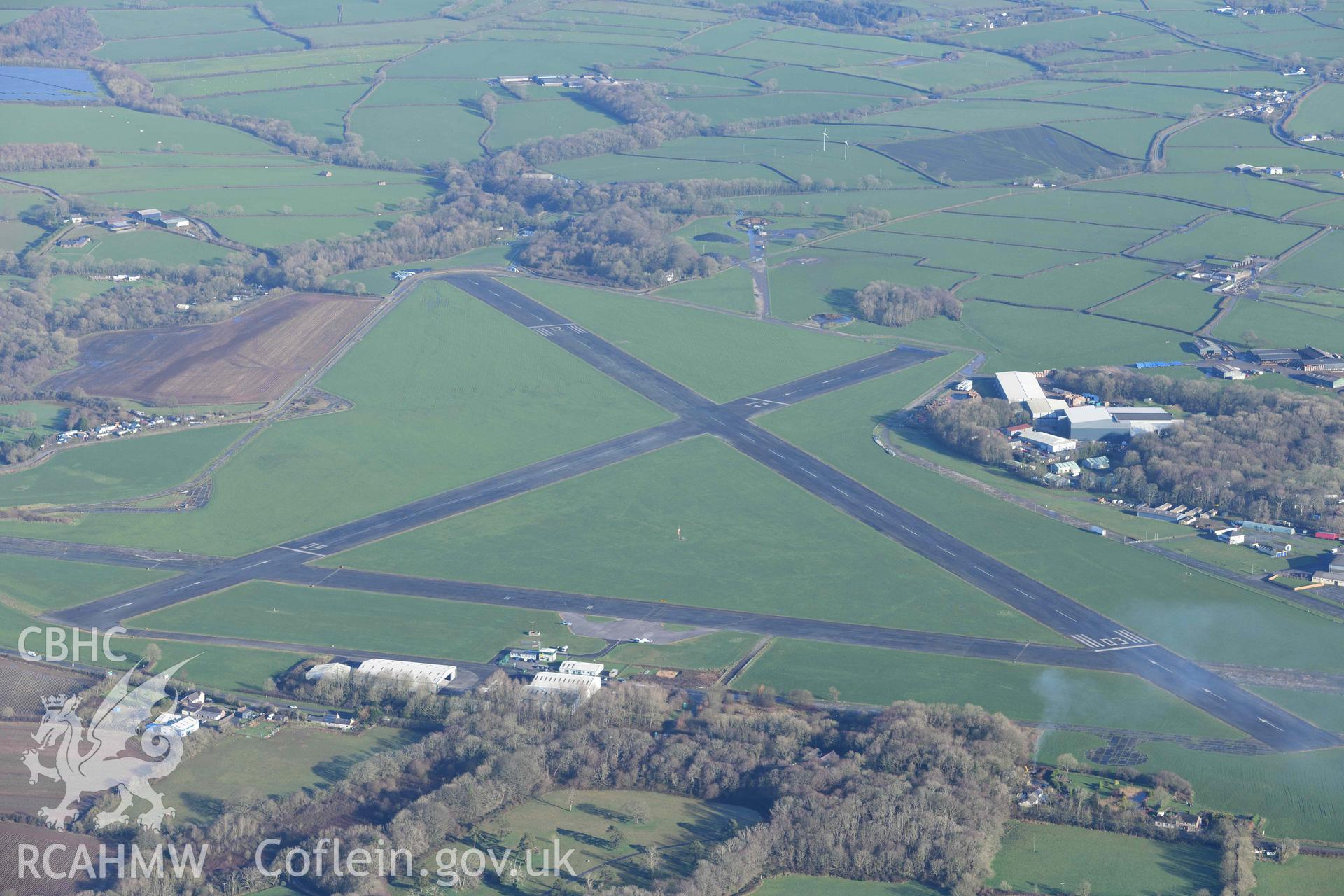 Oblique aerial photograph of Haverfordwest Airport taken during the Royal Commission